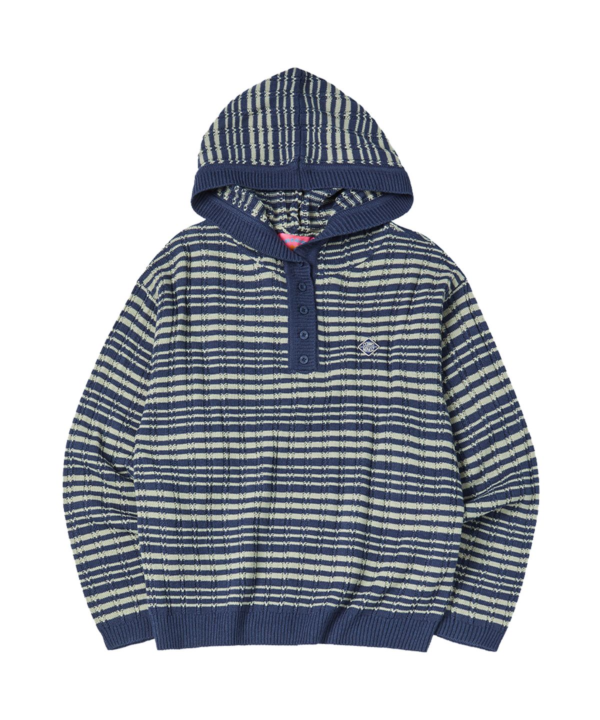 꼬모니노즈(COMONINOZ) BUTTON HOOD KNIT [BLUE]