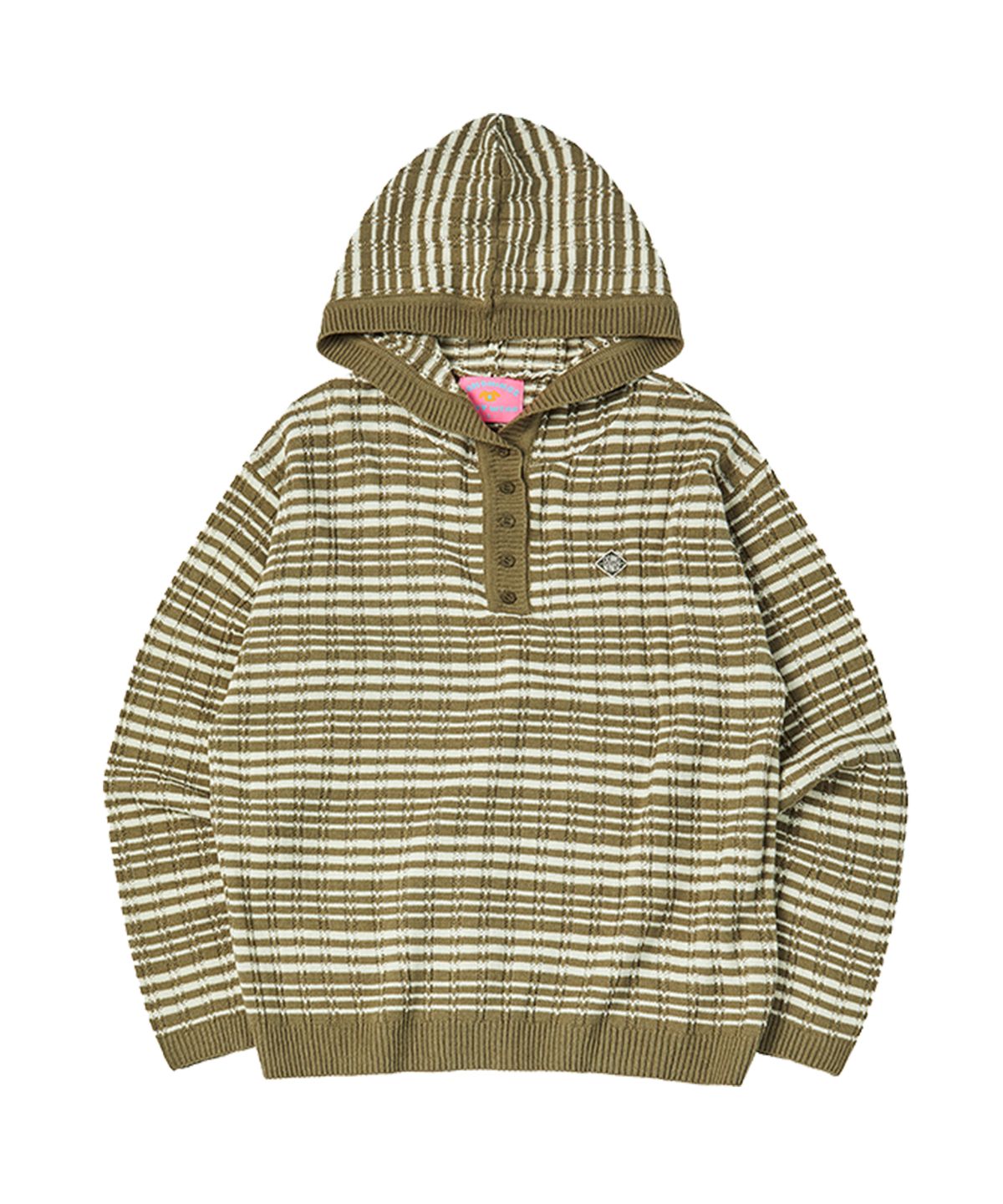 꼬모니노즈(COMONINOZ) BUTTON HOOD KNIT [KHAKI]