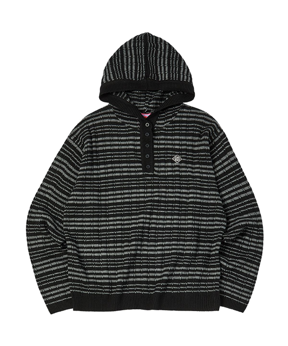 꼬모니노즈(COMONINOZ) BUTTON HOOD KNIT [BLACK]