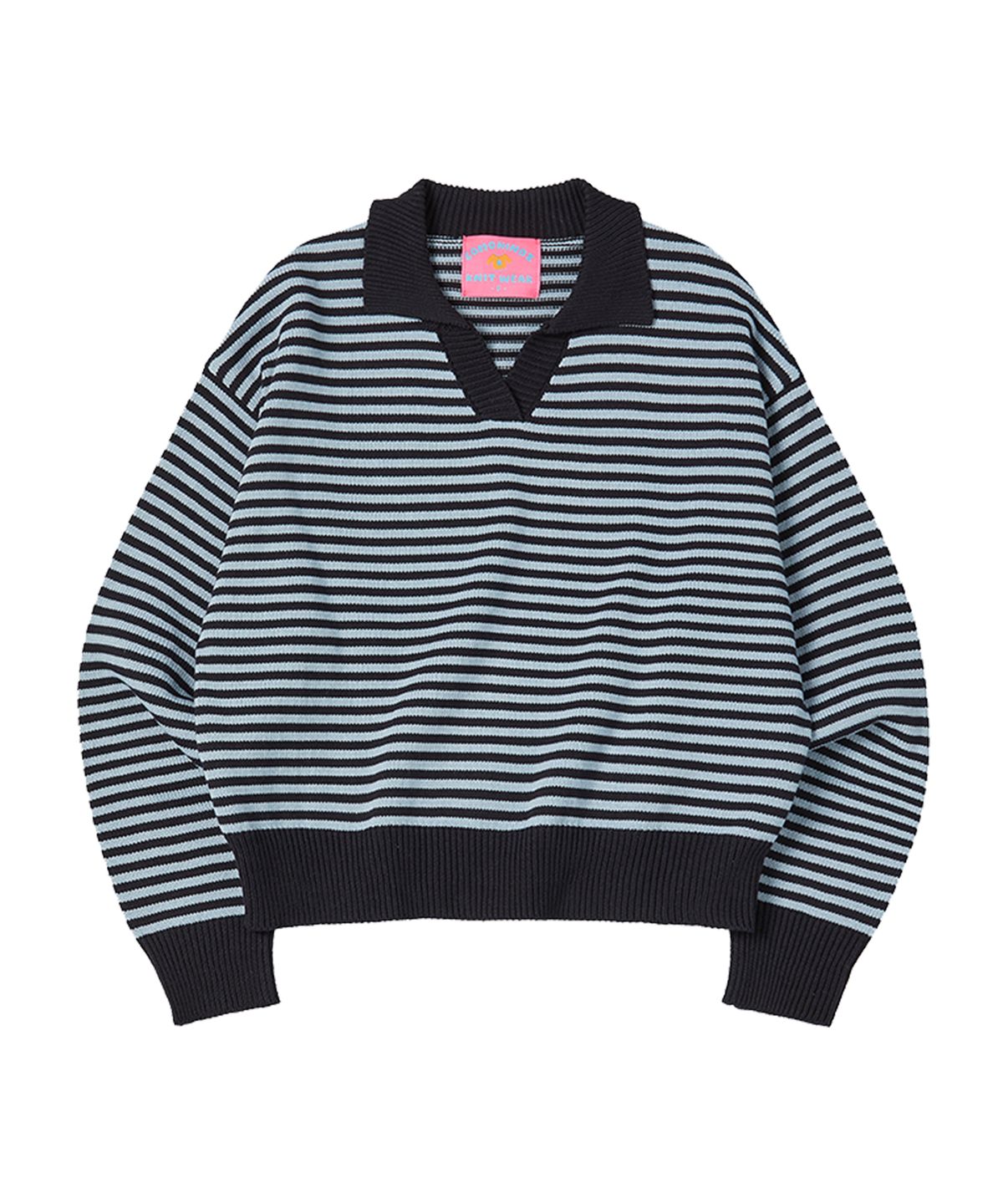 꼬모니노즈(COMONINOZ) W STRIPE COLLAR KNIT [NAVY]
