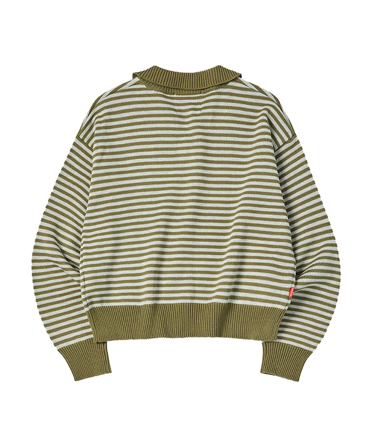 꼬모니노즈(COMONINOZ) W STRIPE COLLAR KNIT [KHAKI]