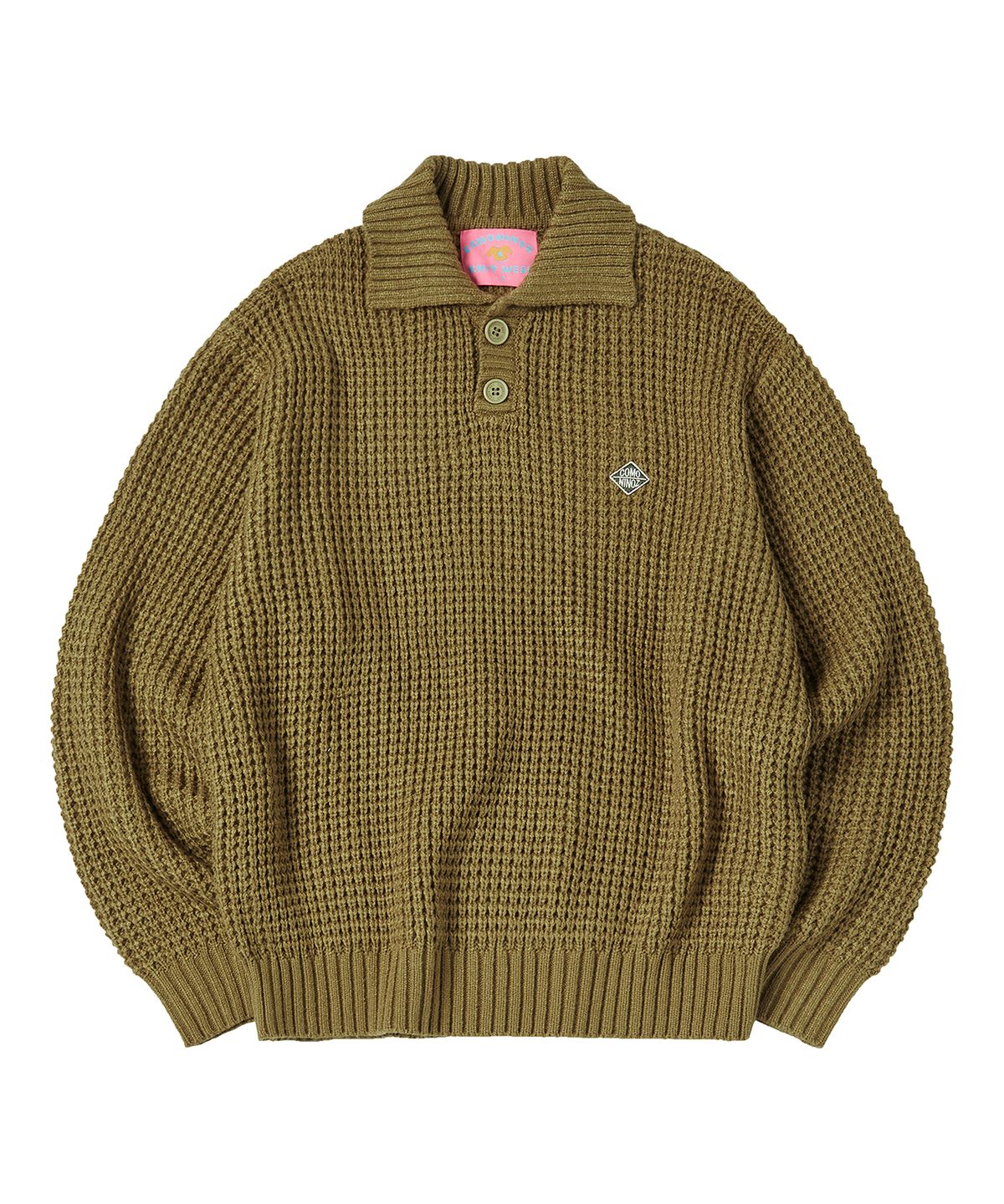 꼬모니노즈(COMONINOZ) WAFFLE COLLAR KNIT [KHAKI]