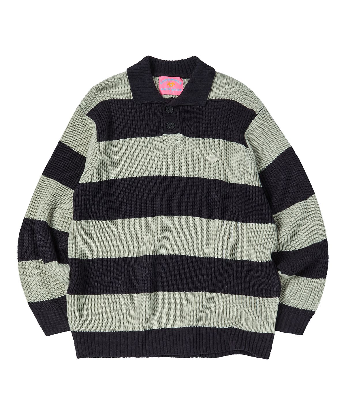 꼬모니노즈(COMONINOZ) BOLD STRIPE COLLAR KNIT [NAVY]