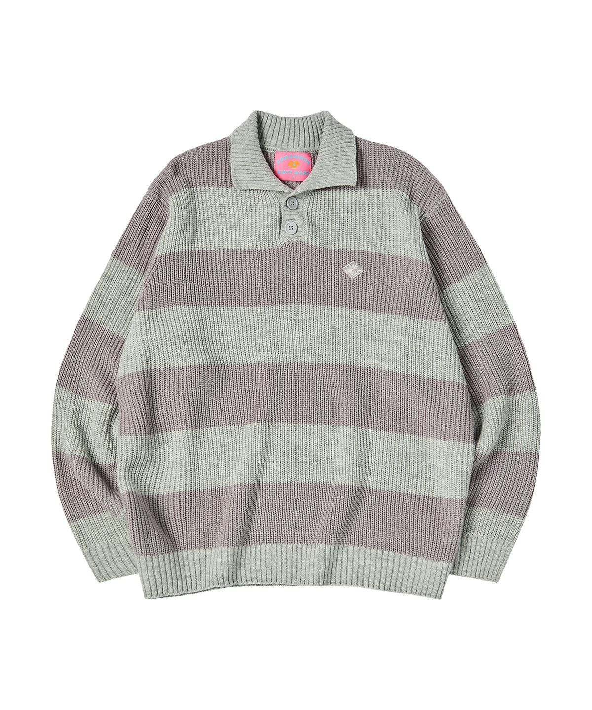 꼬모니노즈(COMONINOZ) BOLD STRIPE COLLAR KNIT [GRAY]