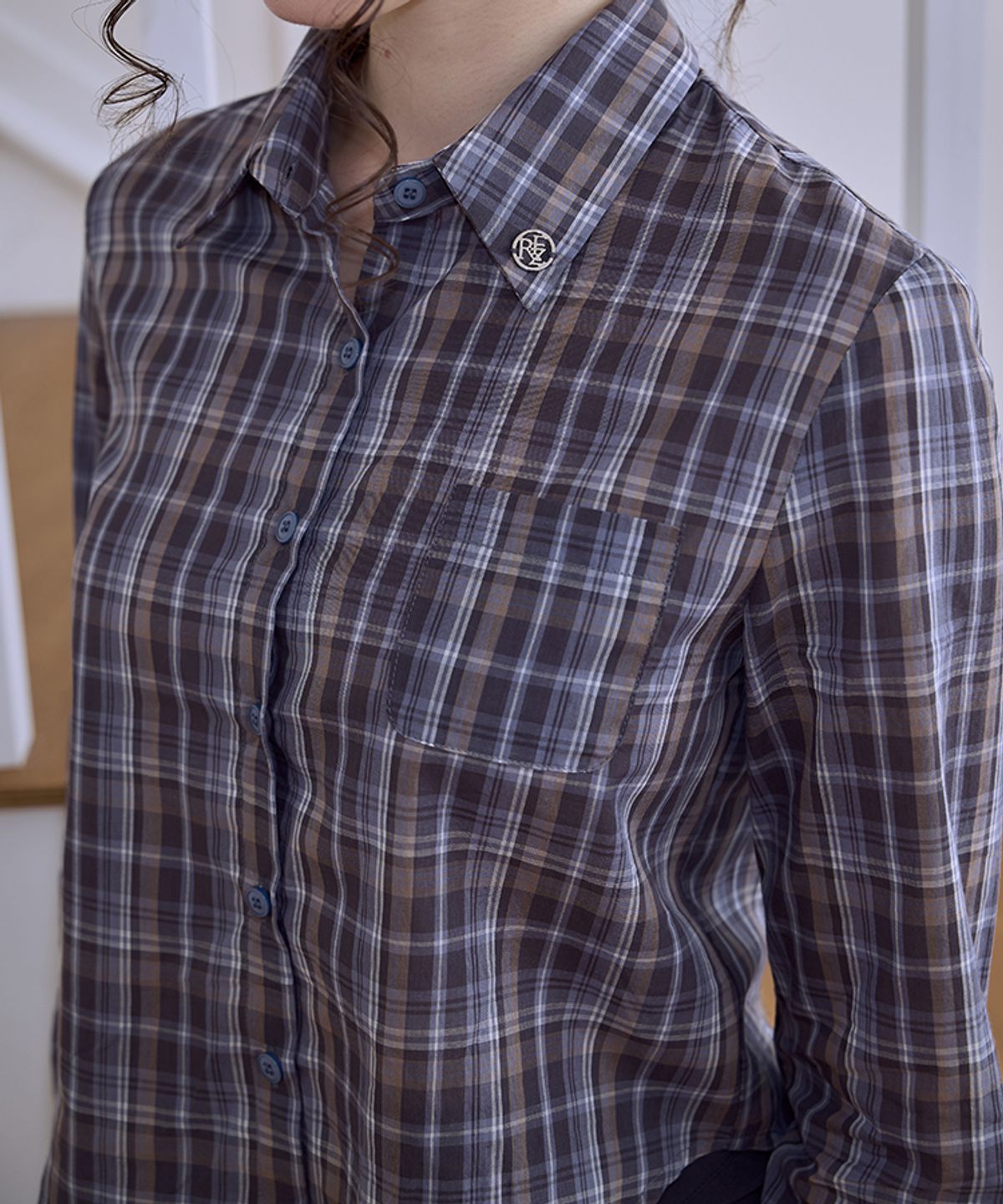 로제프란츠(ROSEFRANTZ) See-through Check Shirt [Blue]