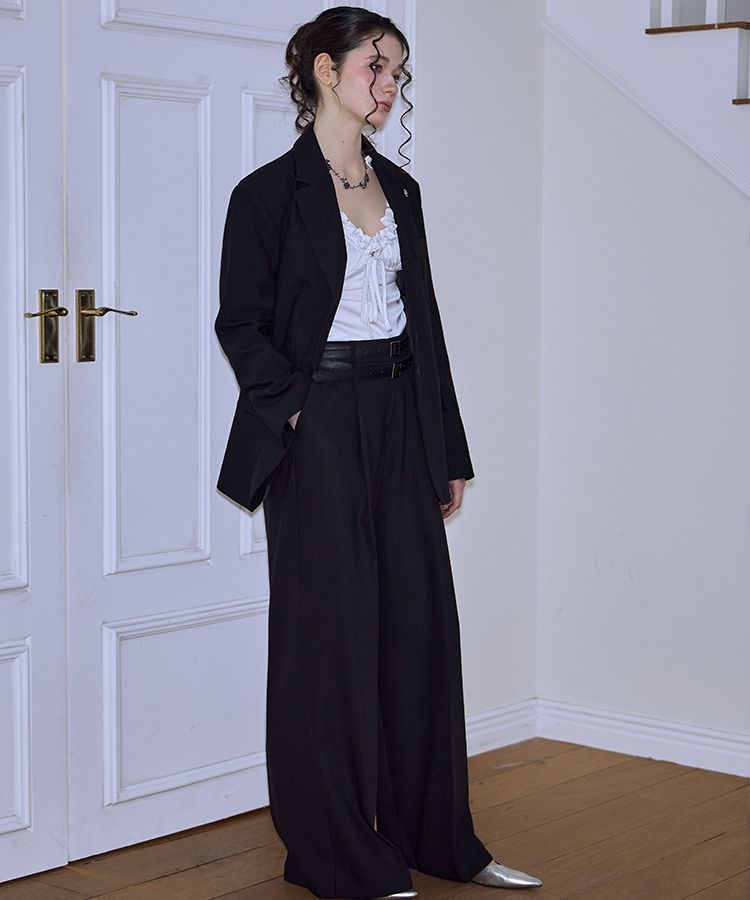 MUSINSA | ROSÉ FRANTZ Two Belt Wide Slacks [Black]