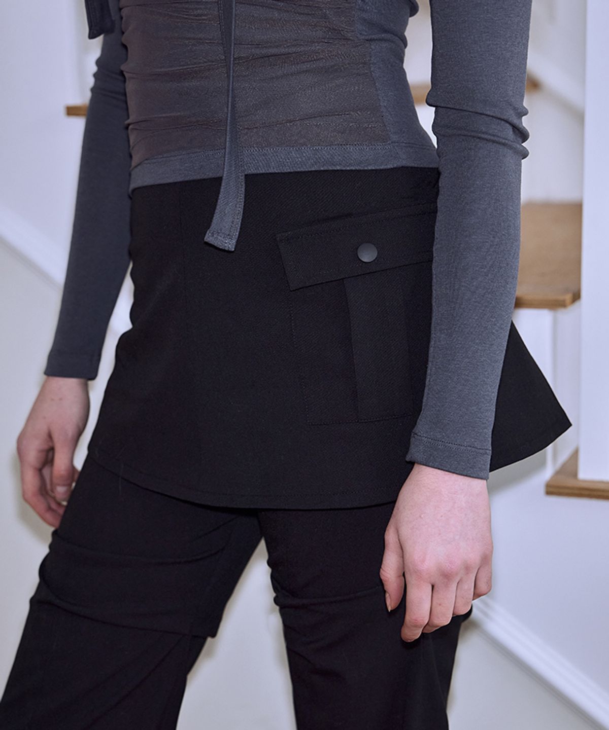 로제프란츠(ROSEFRANTZ) Wrap Skirt & Pintuck Pants [Black]