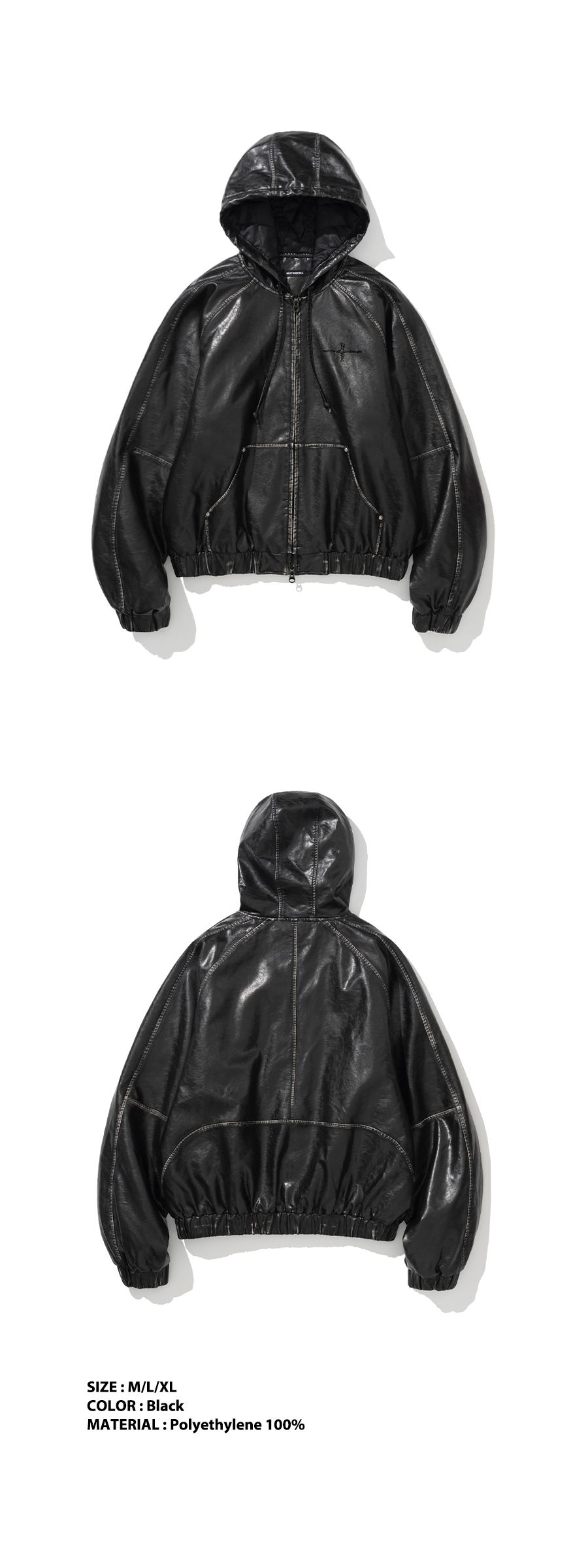 MUSINSA | NOT4NERD Crop Leather Vintage Hooded Jacket - Black