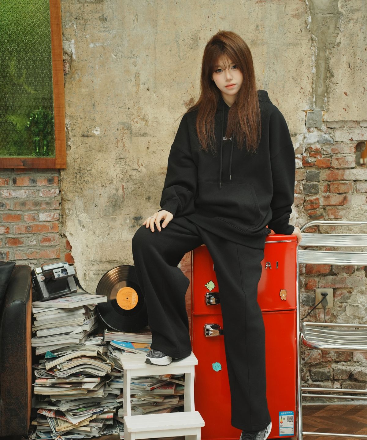 아키아(AKIA) 780g 오버사이즈 후드 / 와이드스웨트팬츠 - 플리스 라인
