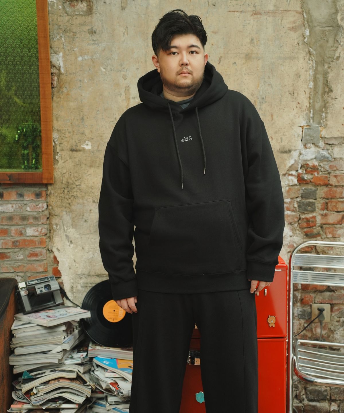 아키아(AKIA) 780g 오버사이즈 후드 / 와이드스웨트팬츠 - 플리스 라인