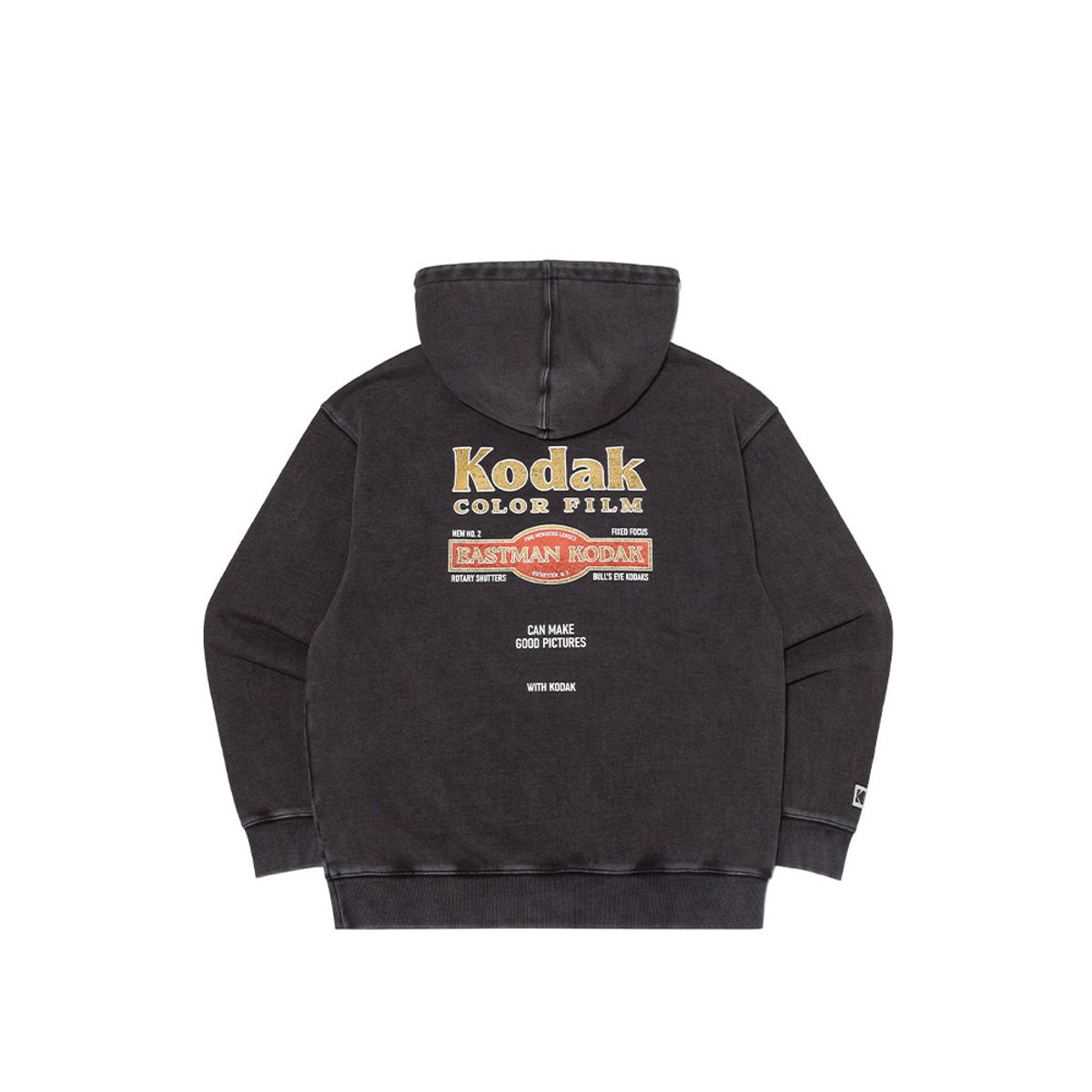 코닥(KODAK) 레시피 스노우워싱 후드티셔츠 BLACK