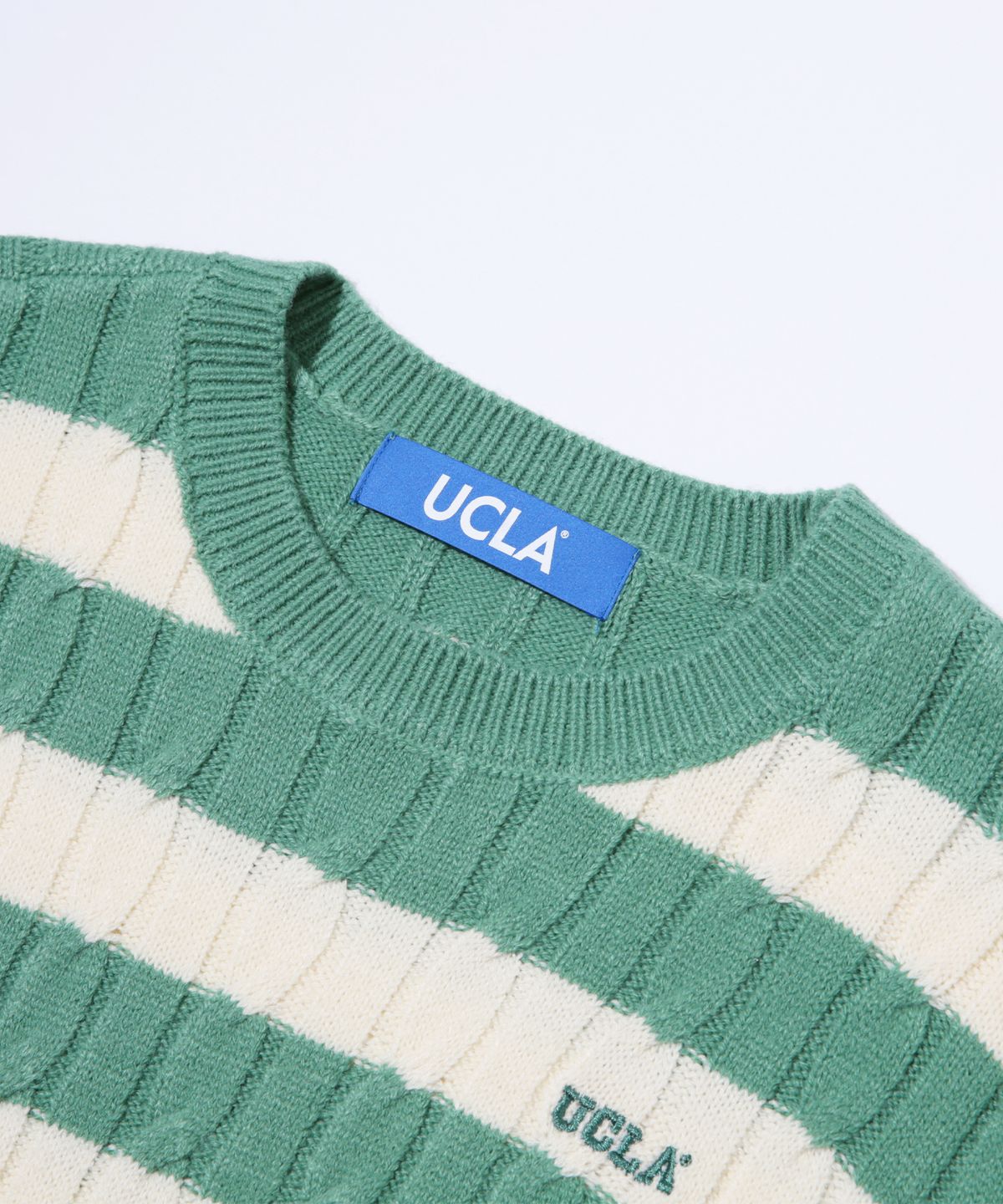 유씨엘에이(UCLA) 여성 스트라이프 케이블 조직 스웨터[GREEN](UB1LK51)