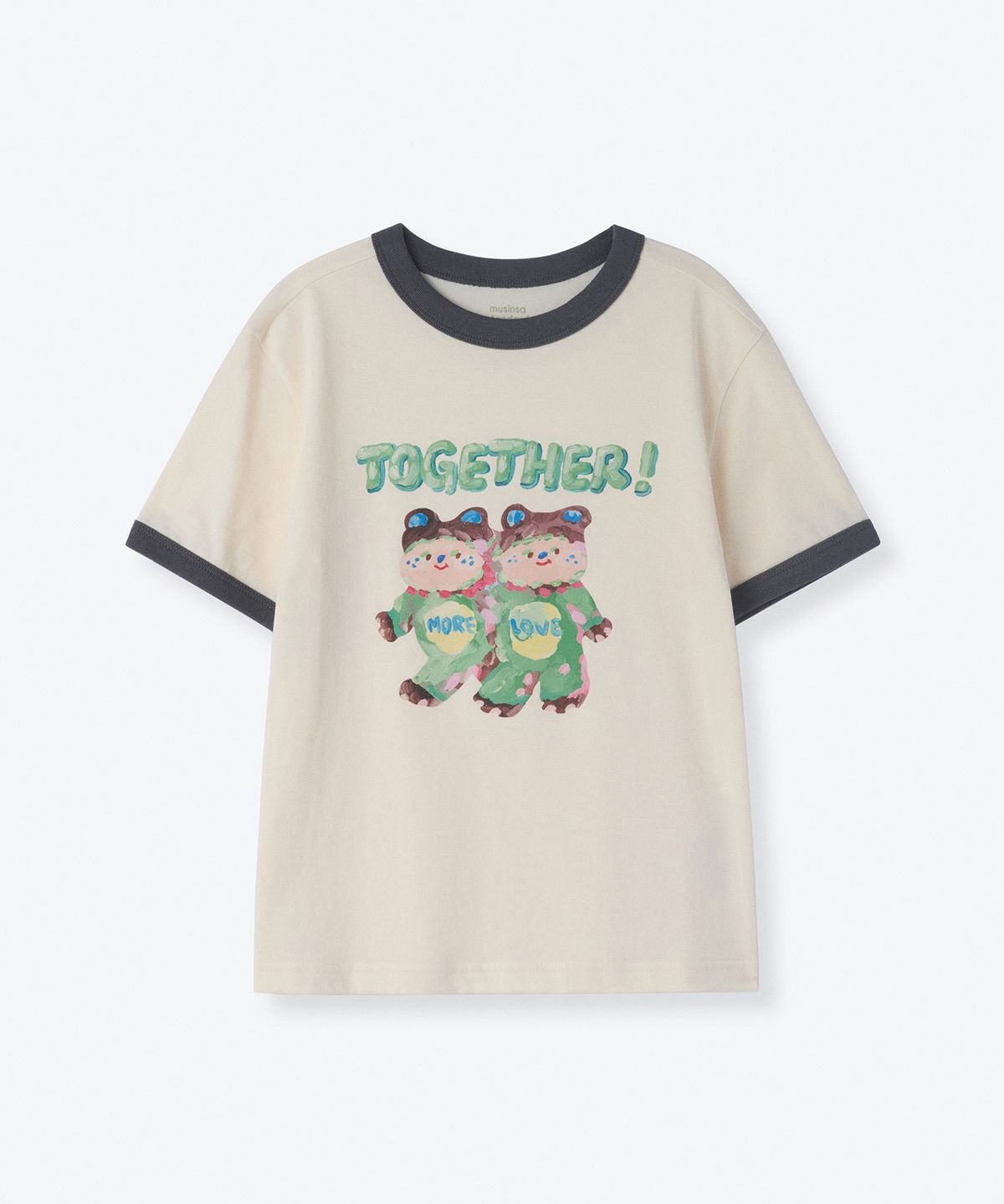 무신사 스탠다드 키즈(MUSINSA STANDARD KIDS) 투게더  릴렉스드 링거 티셔츠 [크림]
