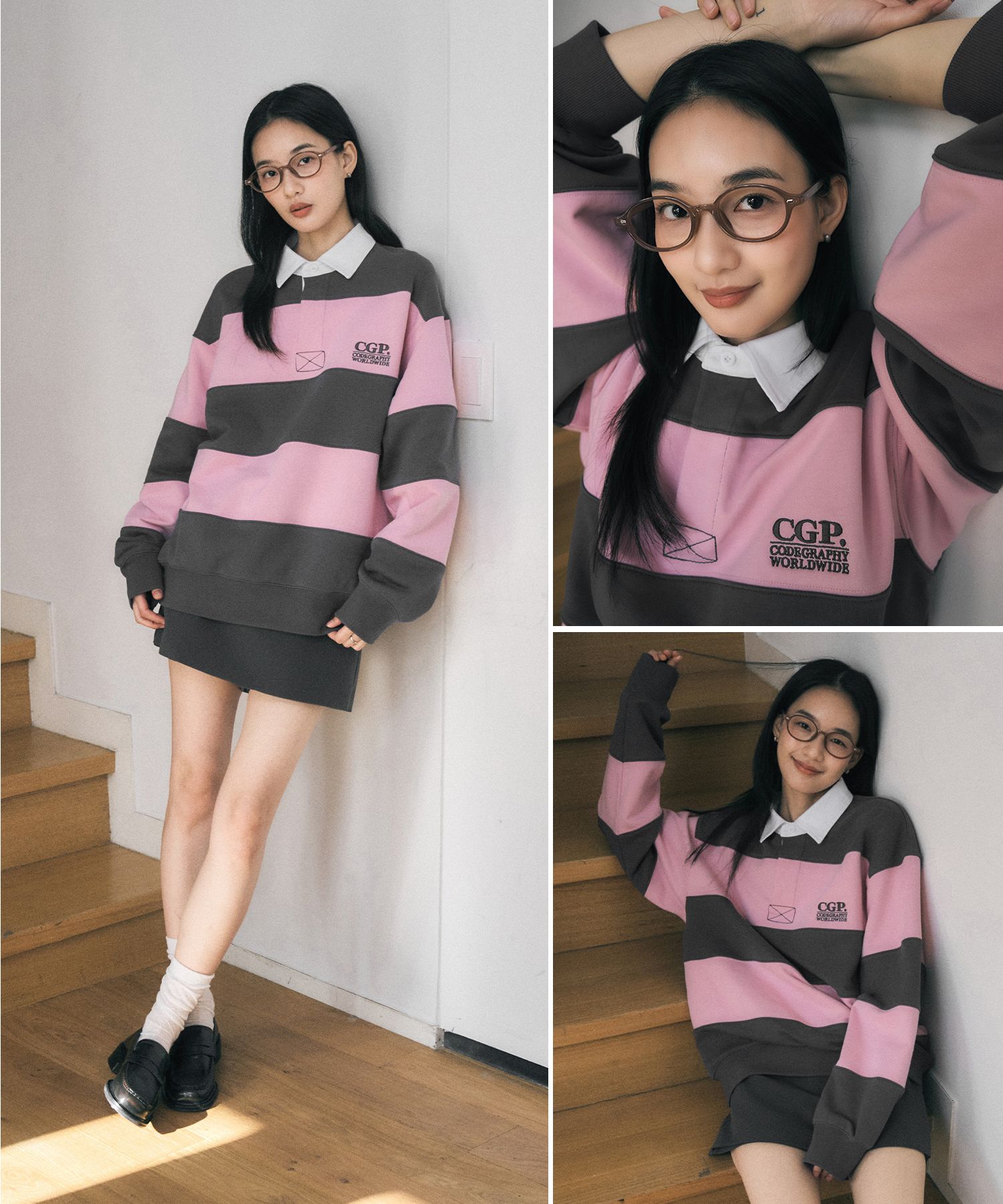 MUSINSA | Codegraphy CGP Small Square Logo Stripe Rugby Man