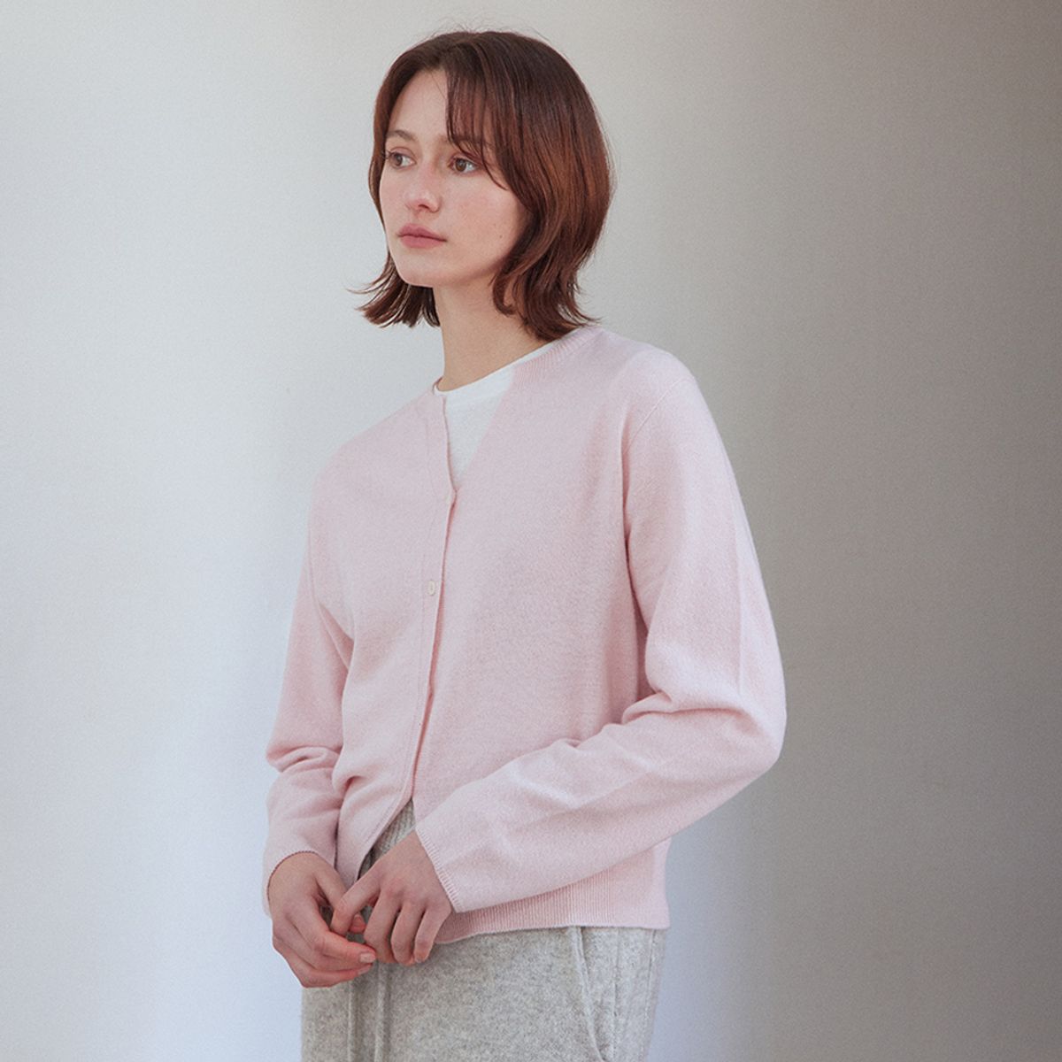 스텝어라운드(STEP AROUND) Cashmere whole garment round cardigan_BABY PINK
