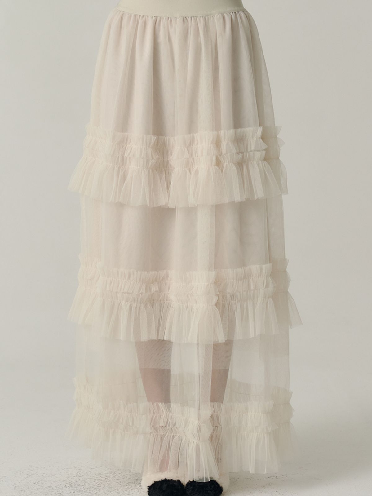 쏘리, 투 머치 러브(SORRY, TOO MUCH LOVE) Petricia Layered Sha Frill Long Skirt_Cream