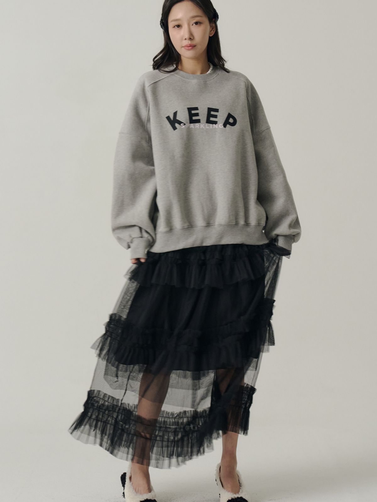 쏘리, 투 머치 러브(SORRY, TOO MUCH LOVE) Petricia Layered Sha Frill Long Skirt_Black