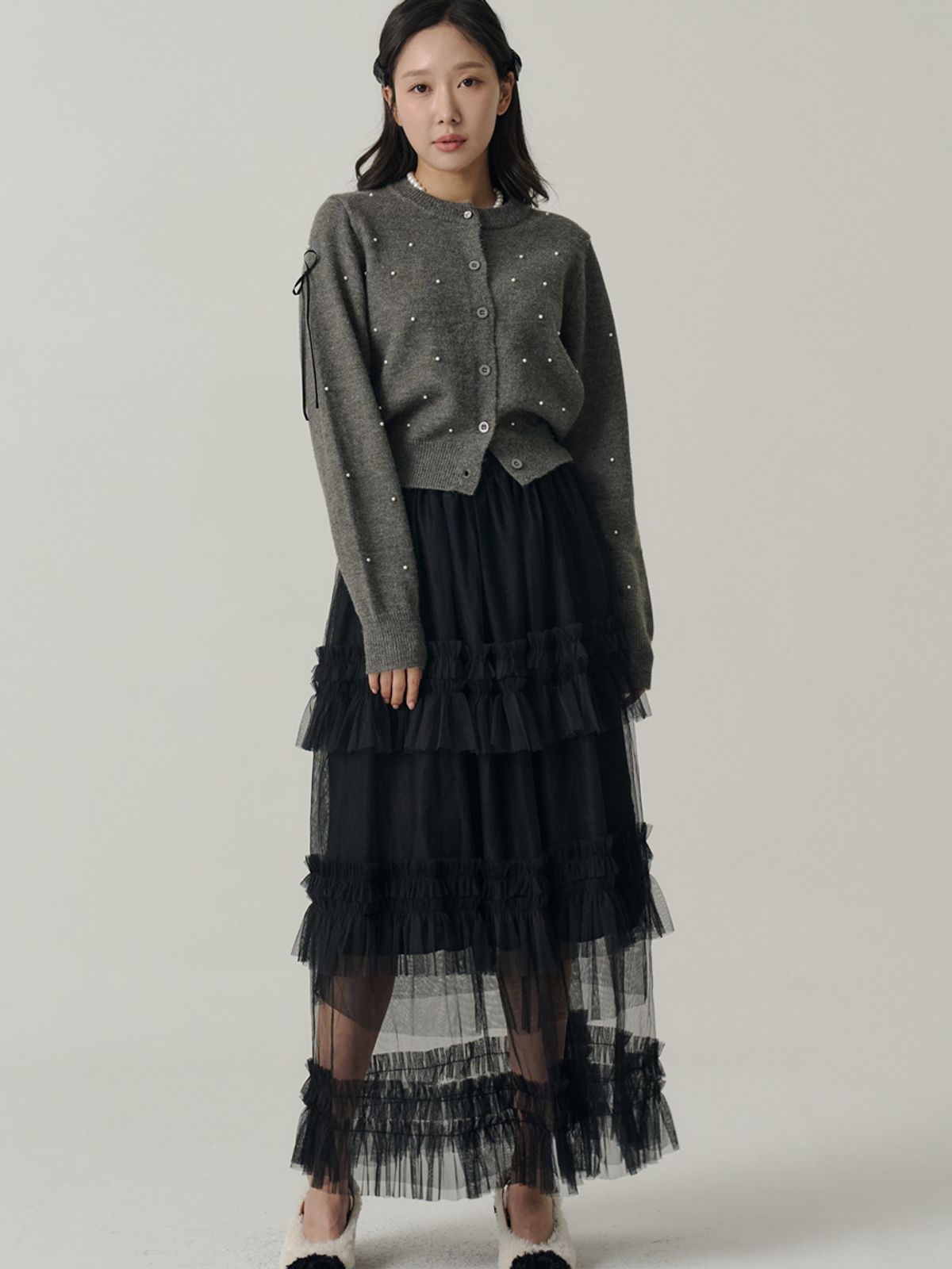 쏘리, 투 머치 러브(SORRY, TOO MUCH LOVE) Petricia Layered Sha Frill Long Skirt_Black
