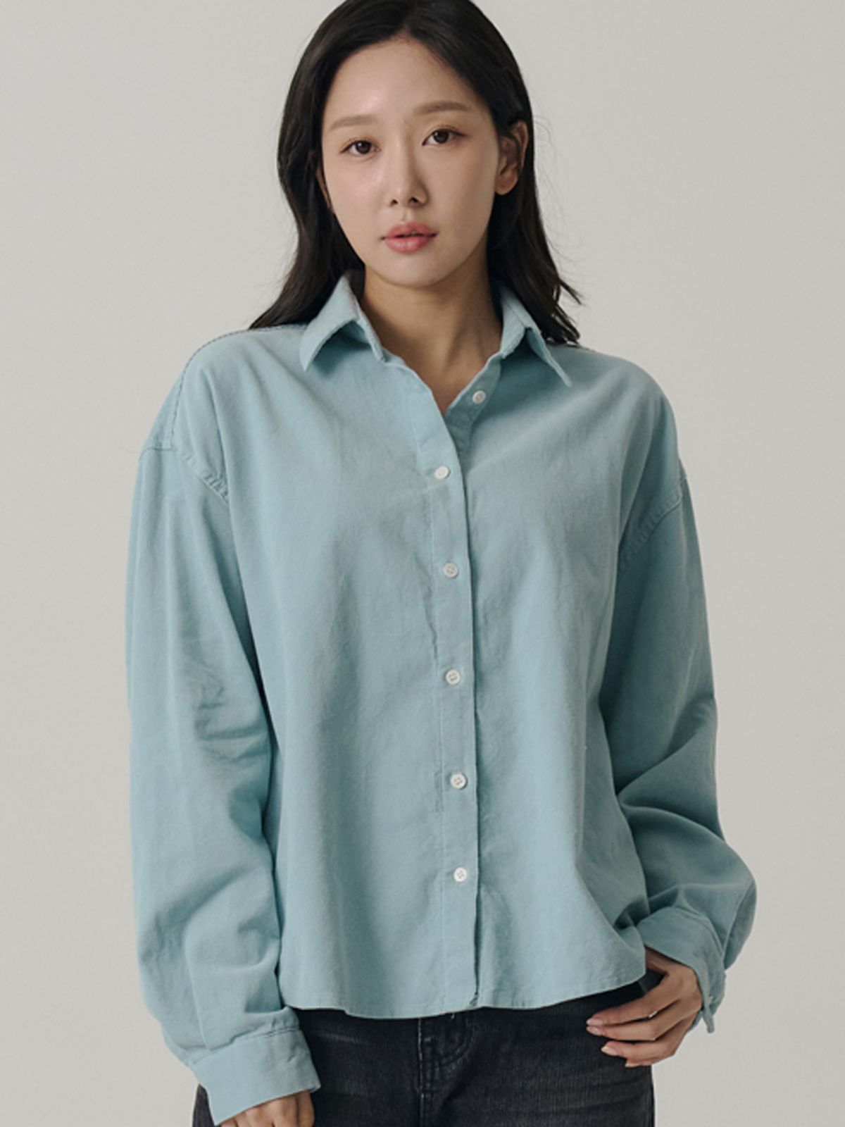 쏘리, 투 머치 러브(SORRY, TOO MUCH LOVE) Monkey Lady Workwear Corduroy Shirts_Sky Blue