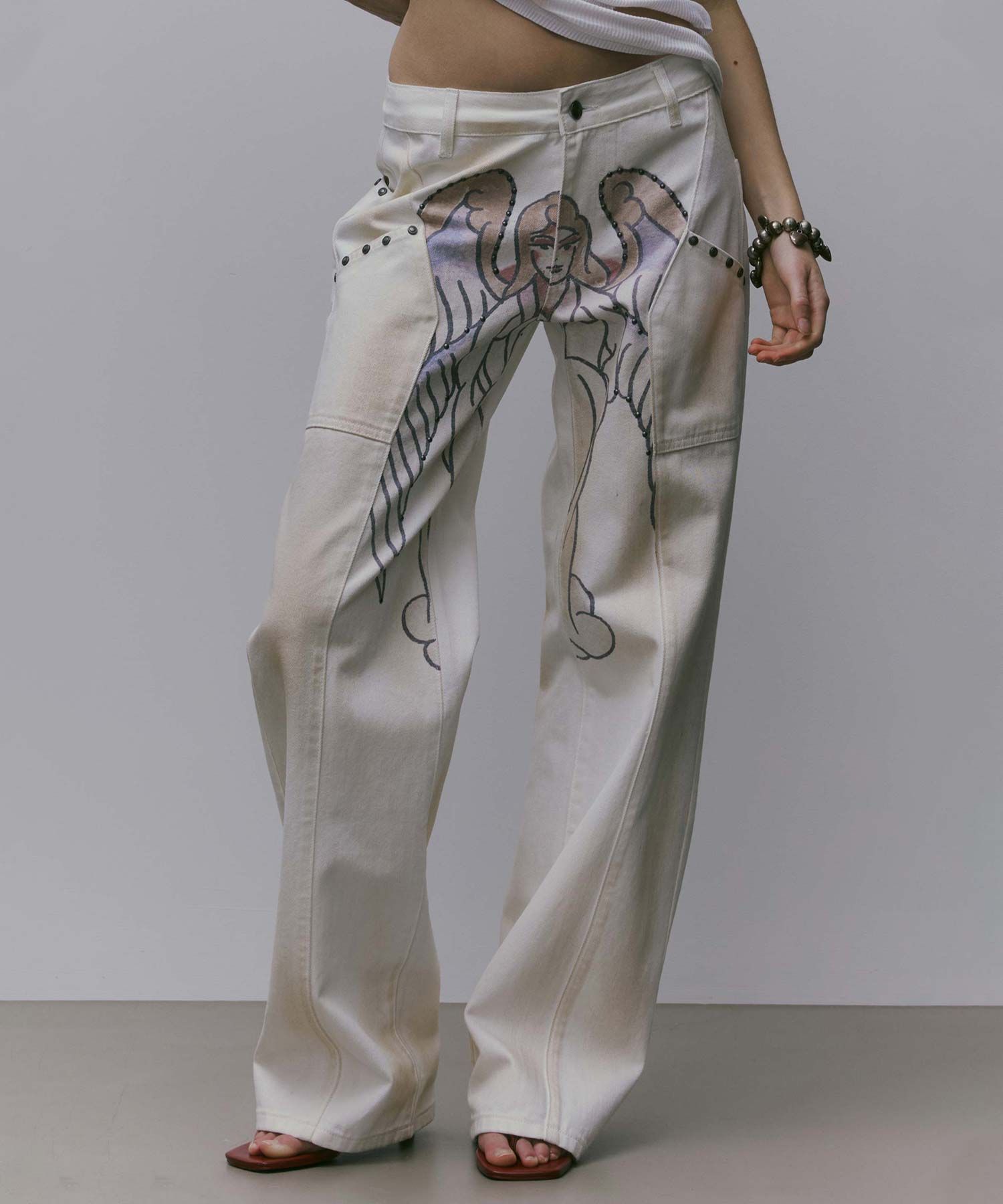 パンツ Sculptor Ed Hardy Angel Denim Ivory Sculptor X Ed Hardy] Cracked Angel Denim Ivory