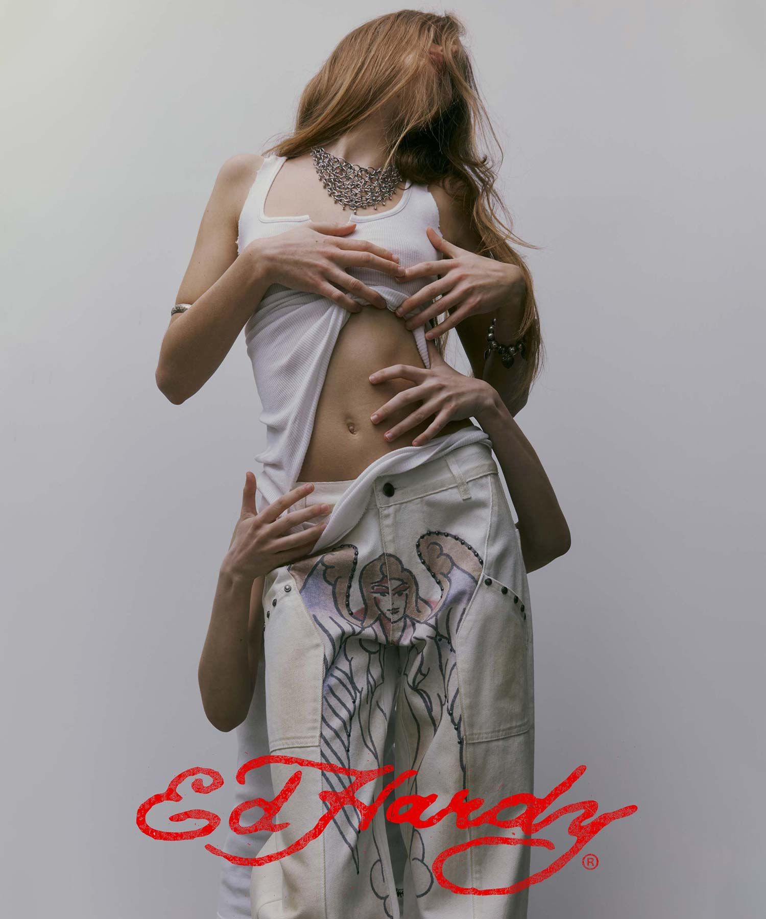 스컬프터(SCULPTOR) [Sculptor X Ed Hardy] Cracked Angel Denim Ivory