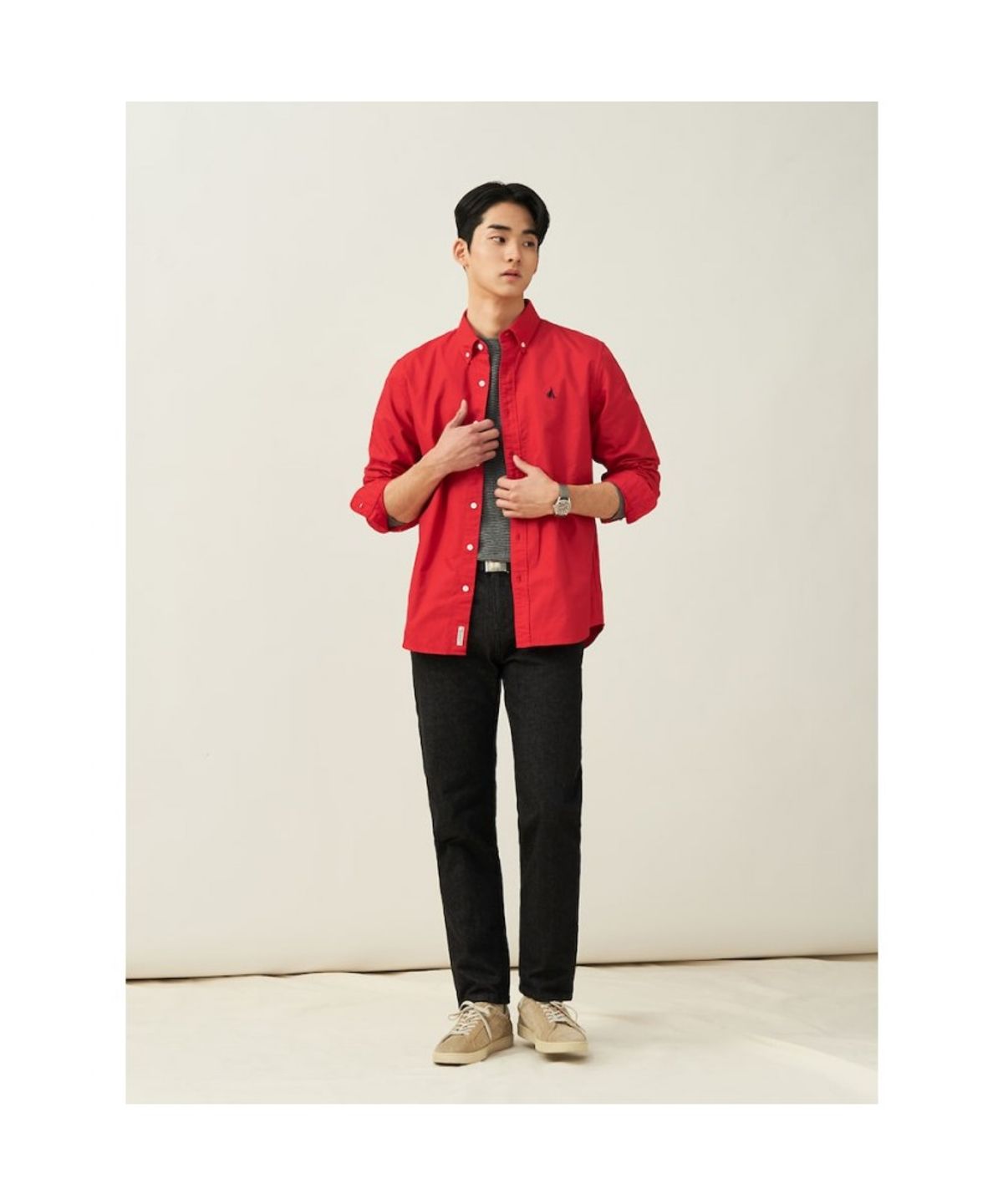 빈폴 멘(BEANPOLE MEN) [Essential] 남녀공용 옥스퍼드 솔리드 셔츠  레드
