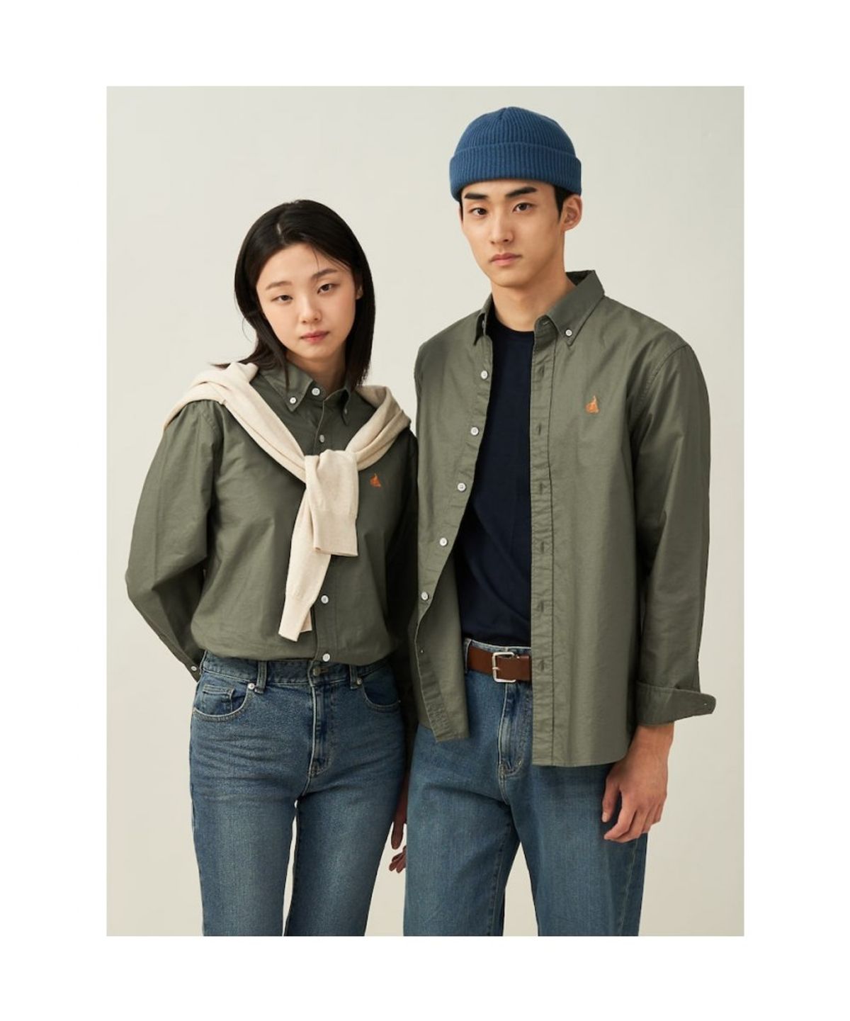 빈폴 멘(BEANPOLE MEN) [Essential] 남녀공용 옥스퍼드 솔리드 셔츠  카키