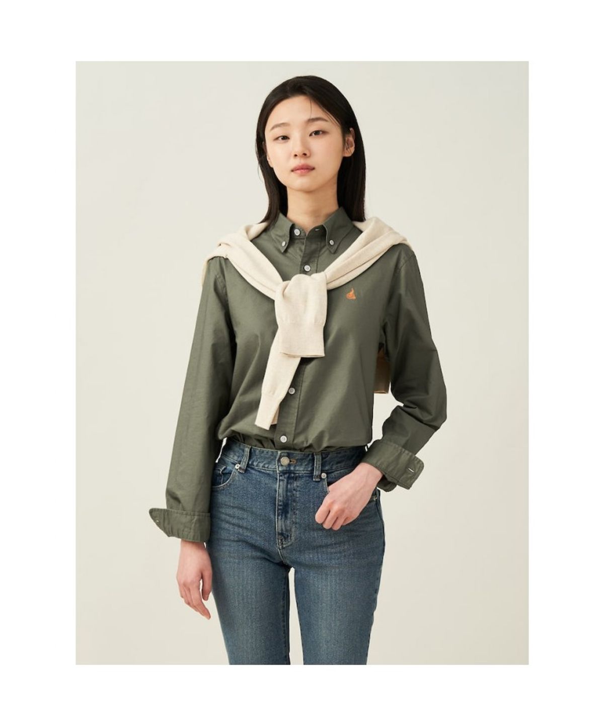빈폴 멘(BEANPOLE MEN) [Essential] 남녀공용 옥스퍼드 솔리드 셔츠  카키