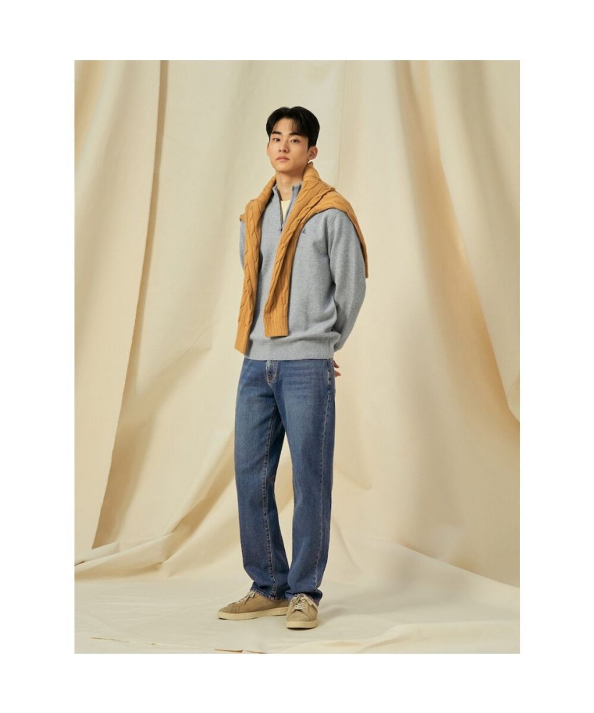 빈폴 멘(BEANPOLE MEN) 워시드 와이드 데님 팬츠  블루