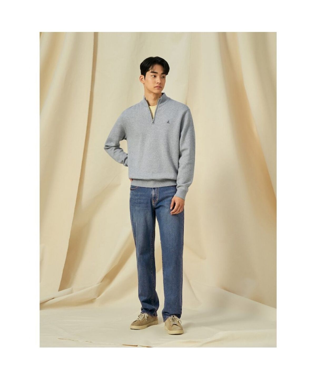 빈폴 멘(BEANPOLE MEN) 워시드 와이드 데님 팬츠  블루