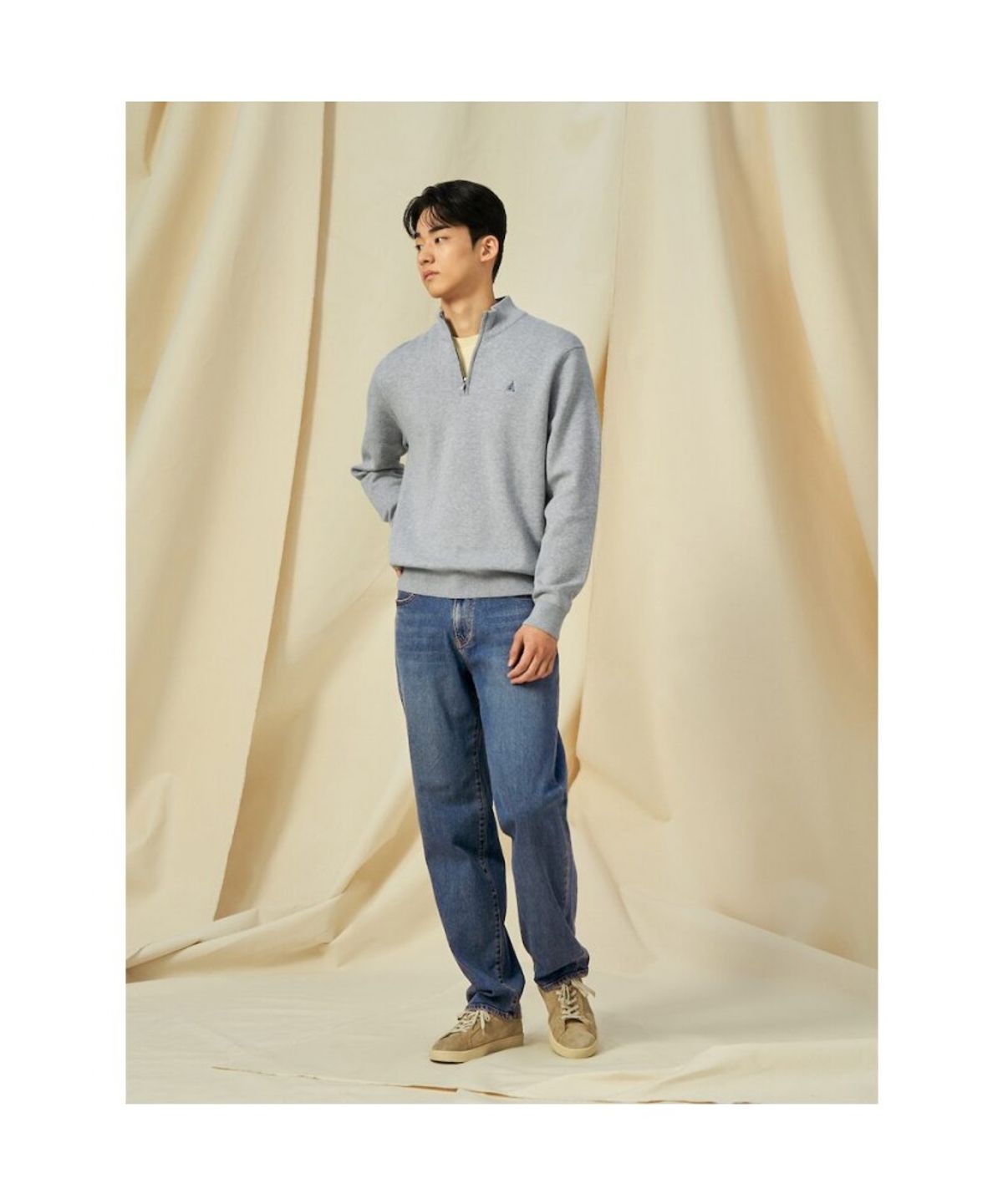 빈폴 멘(BEANPOLE MEN) 워시드 와이드 데님 팬츠  블루