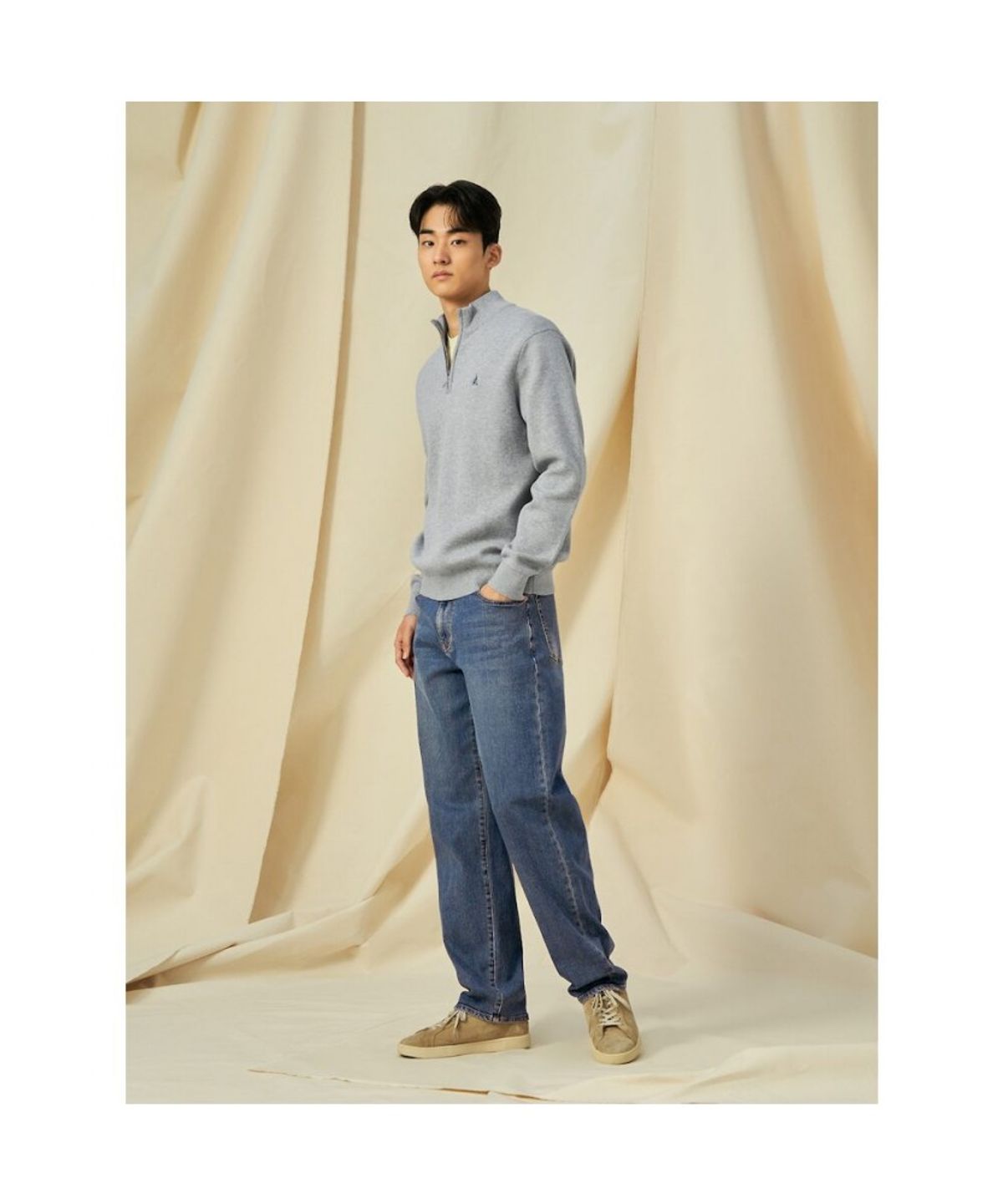 빈폴 멘(BEANPOLE MEN) 워시드 와이드 데님 팬츠  블루