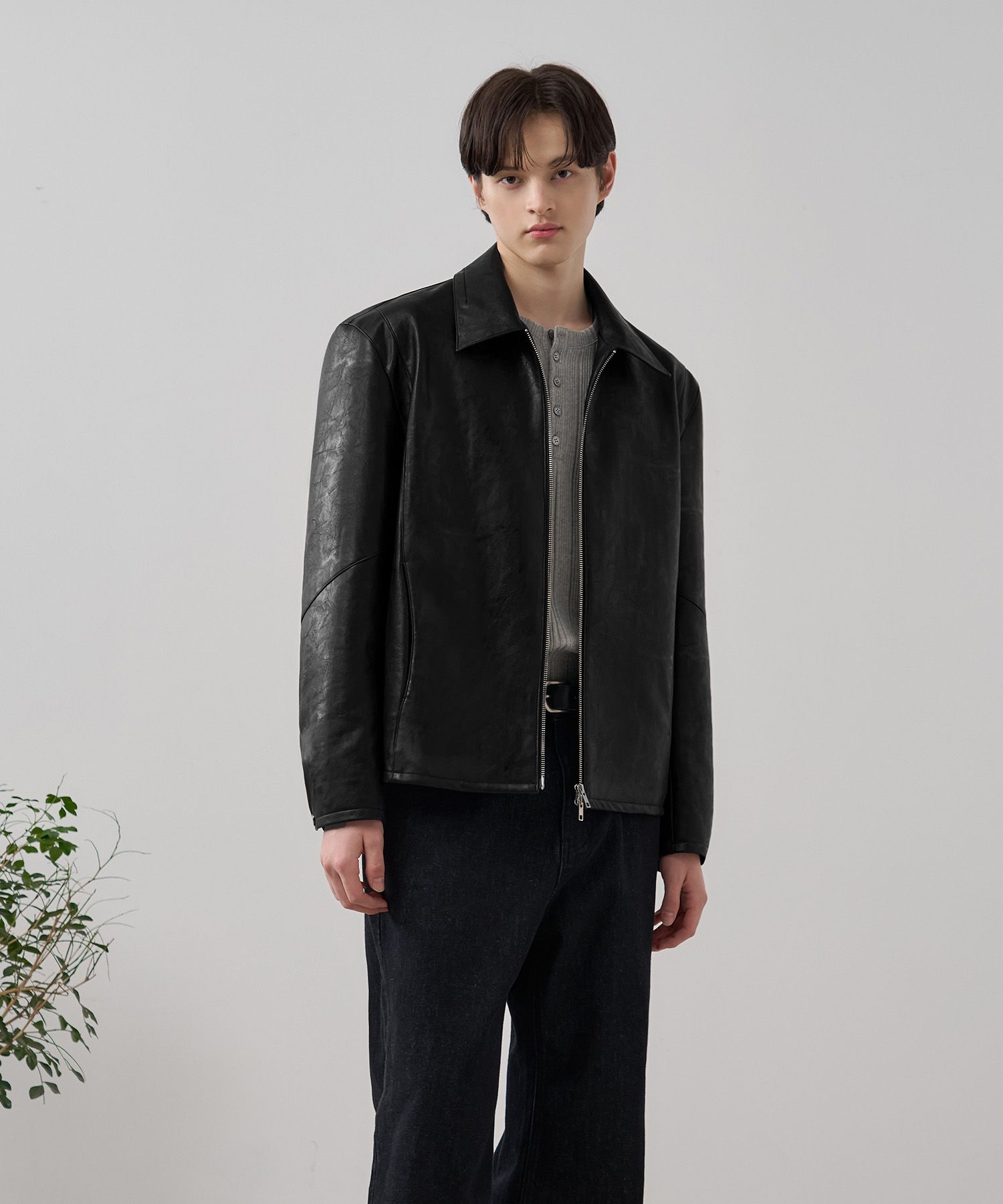 MUSINSA | DRAW FIT REFINED LINE LEATHER JACKET [BLACK]