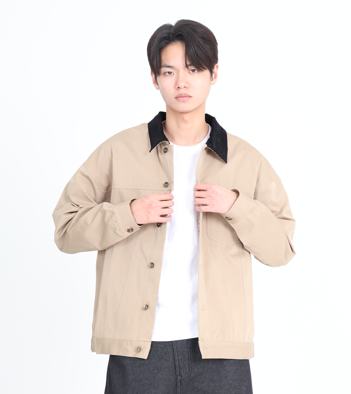 버튼서울(BUTTON SEOUL) 코듀로이 카라 아우터 셔츠 (베이지)