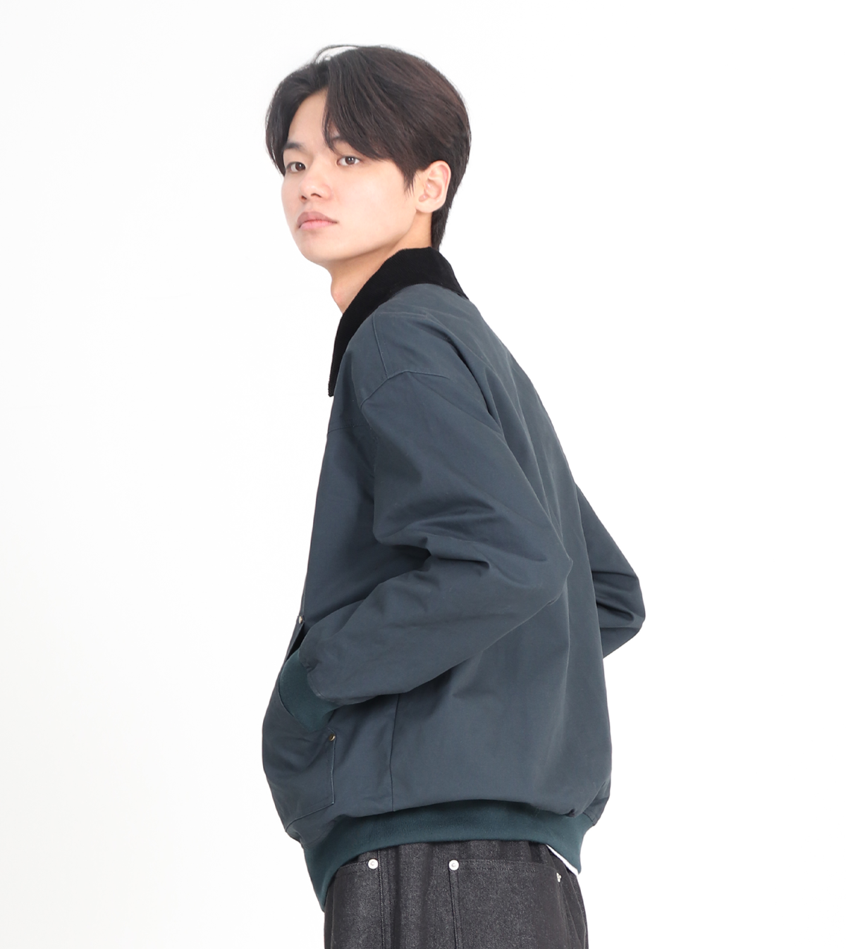 버튼서울(BUTTON SEOUL) 코듀로이 카라 아우터 점퍼 (블루 그린)