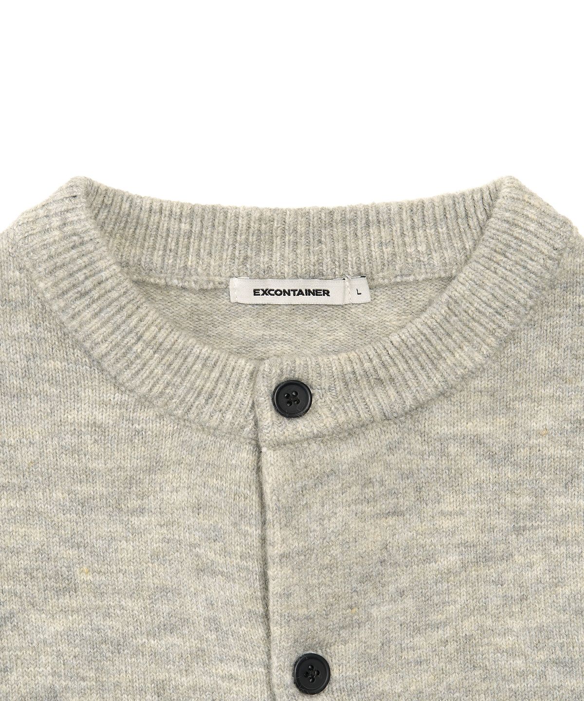 엑스컨테이너(EXCONTAINER) 미니멀 버튼 라운드넥 크롭 가디건 (GREY)