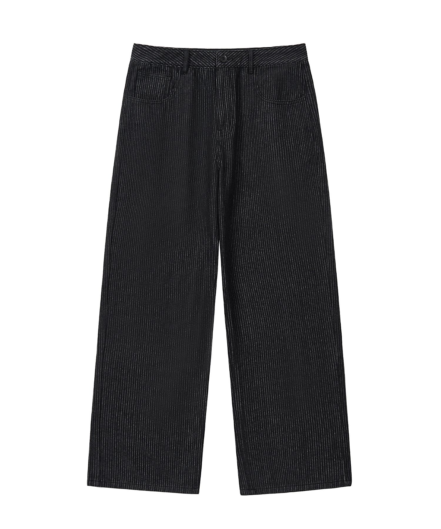 MUSINSA | EXCONTAINER Pinstripe Wide Denim Pants (BLACK)