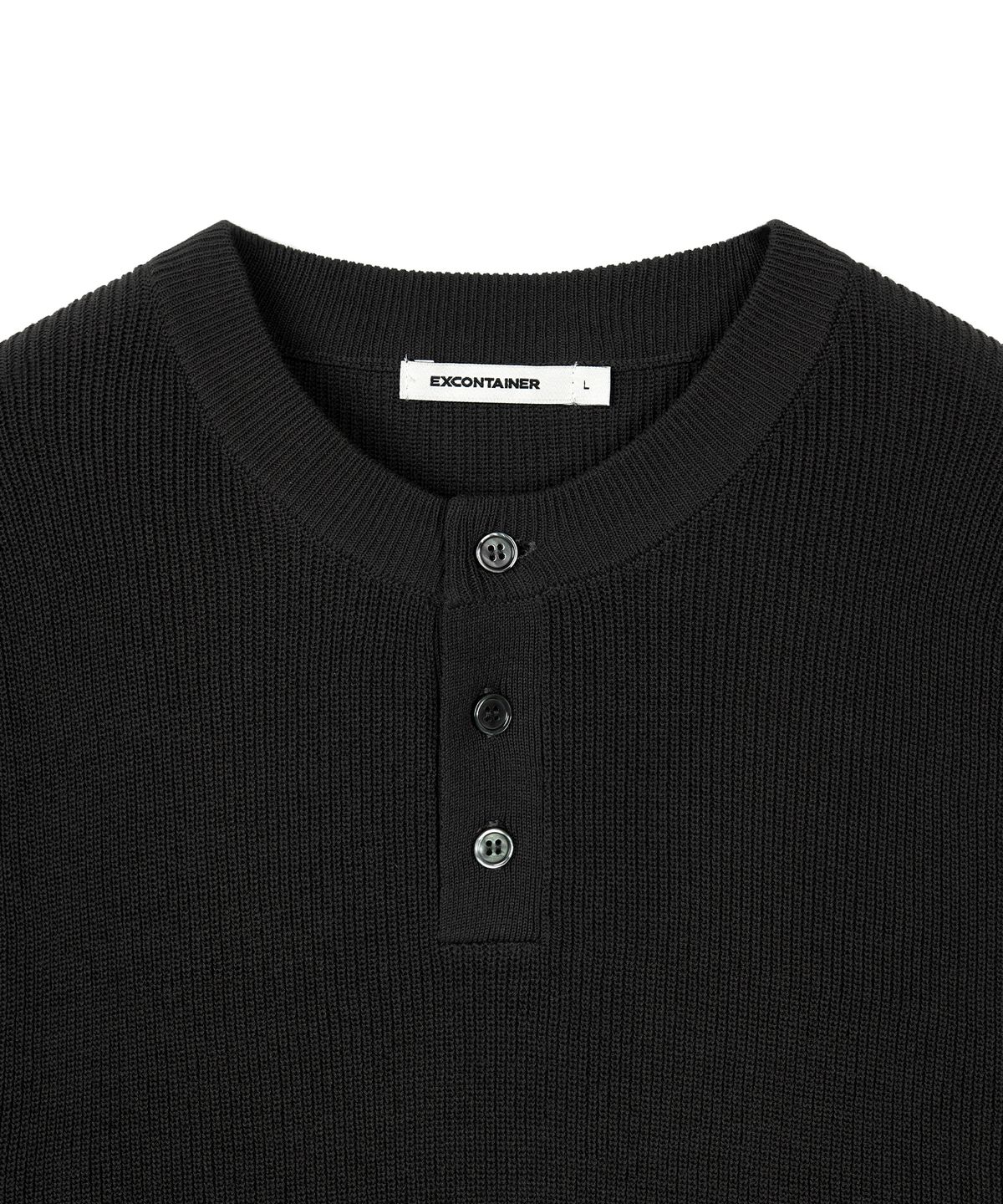 엑스컨테이너(EXCONTAINER) 리브드 라운드 헨리넥 니트 (BLACK)