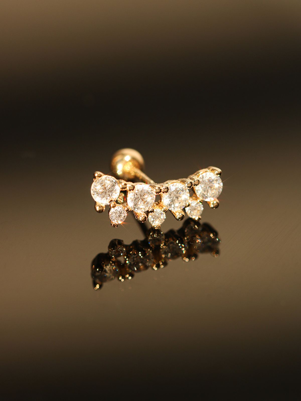 미니멀피어싱(MINIMALPIERCING) 14K 블링 크라운 큐빅 피어싱 귀걸이