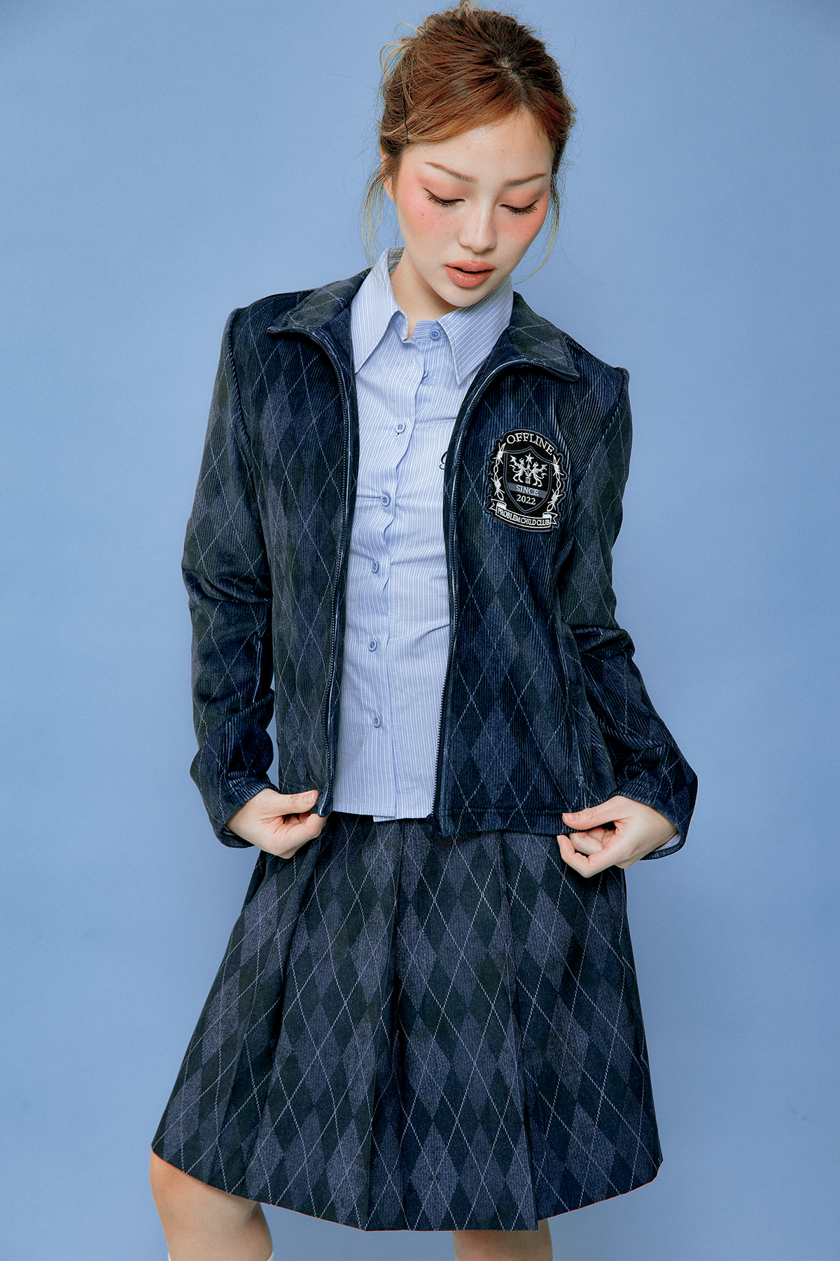 오프라인(OFFLINE) DIRTY ARGYLE ZIP-UP JACKET (NAVY)