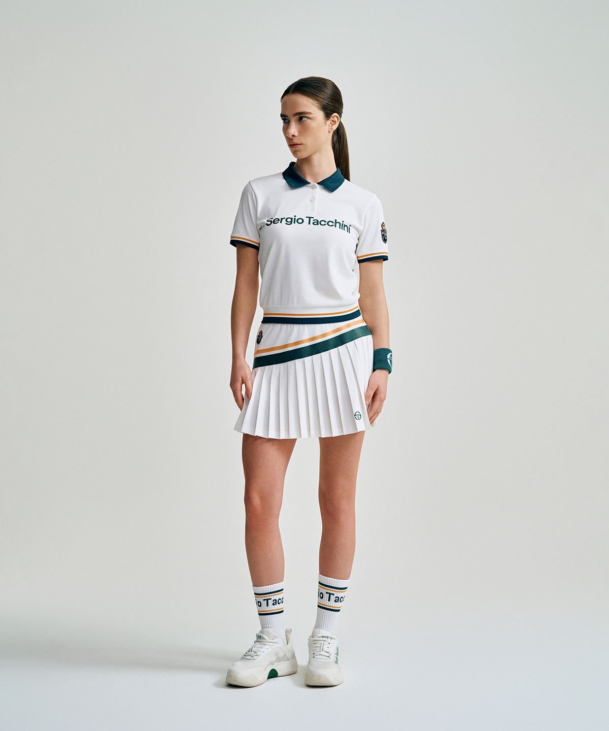 세르지오 타키니(SERGIO TACCHINI) W MC 스크래치 스태프 플리츠 스커트 (White)