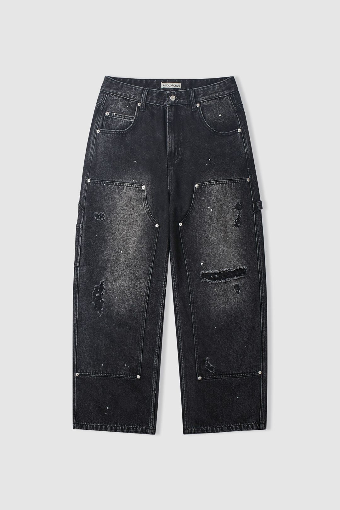 MUSINSA | ANOLORCODE Painting Carpenter Denim Pants (Black)