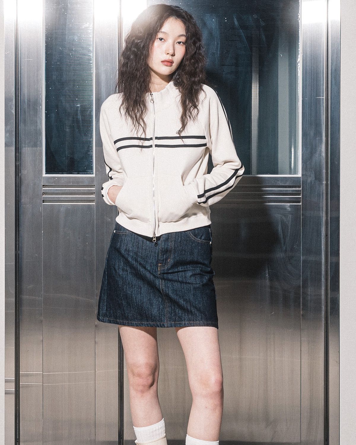 해비즘(HAVISM) ROSE HALF NECK ZIP UP JACKET(CREAM)