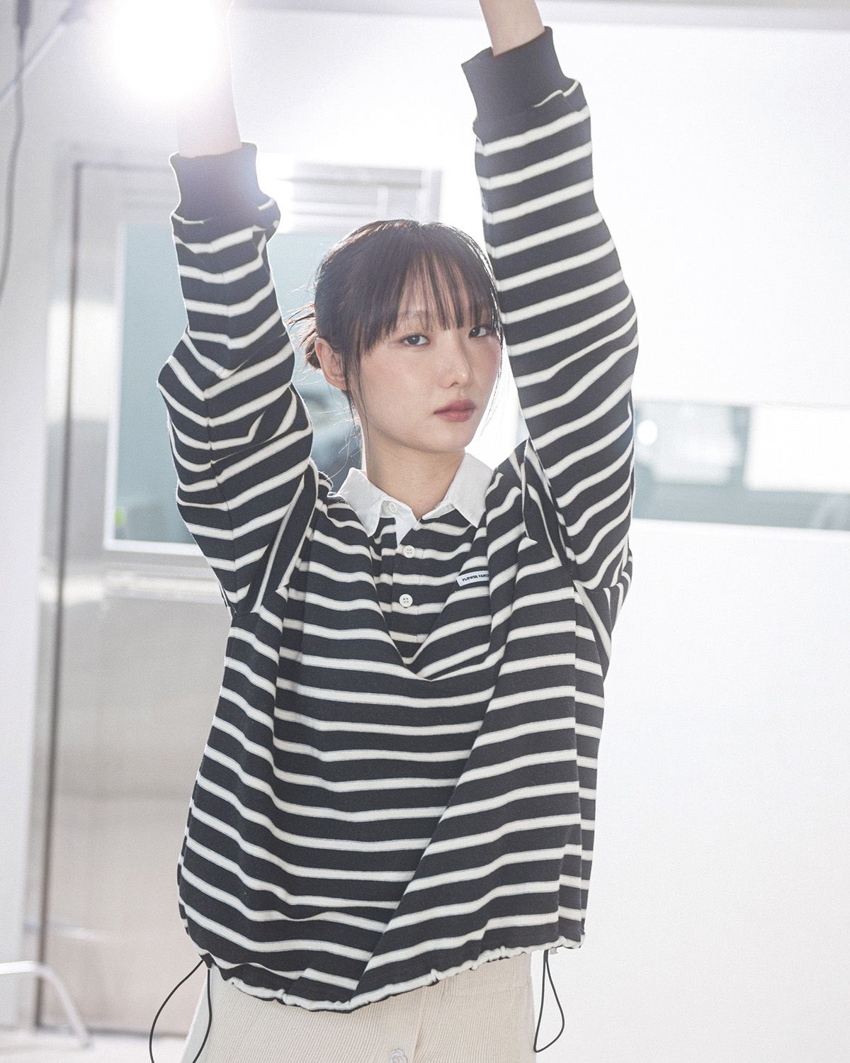 해비즘(HAVISM) FF STRIPE RUGBY SWEATSHIRT(BLACK)