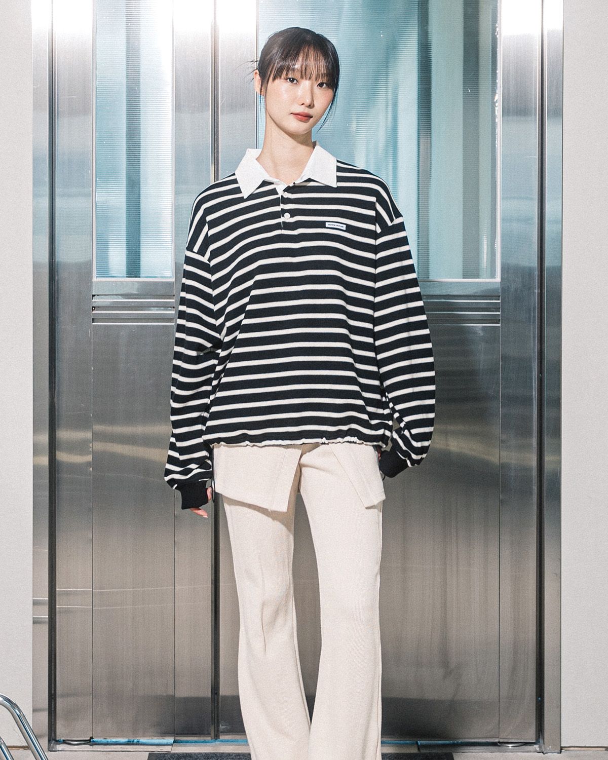 해비즘(HAVISM) FF STRIPE RUGBY SWEATSHIRT(BLACK)