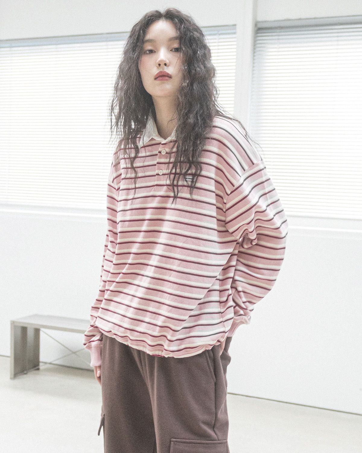 해비즘(HAVISM) FF STRIPE RUGBY SWEATSHIRT(PINK)