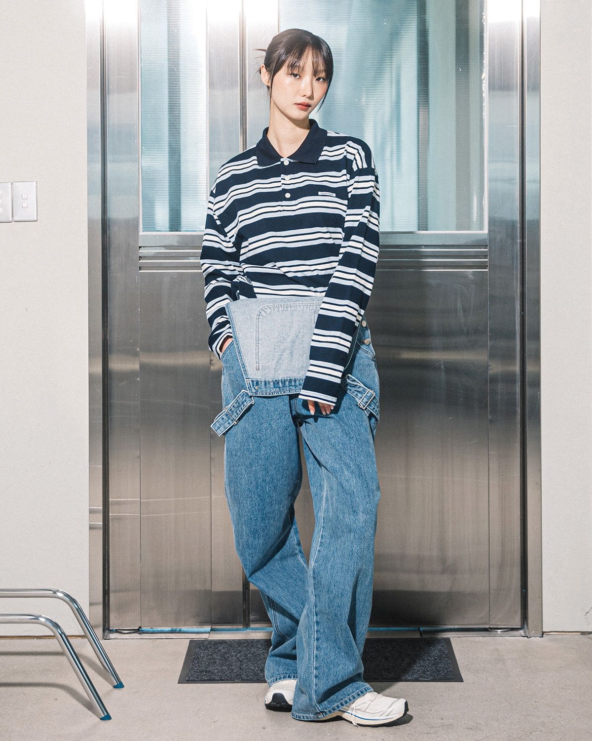 MUSINSA公式 | HAVISM FF STRIPE PK COLLAR L/S TEE(NAVY)