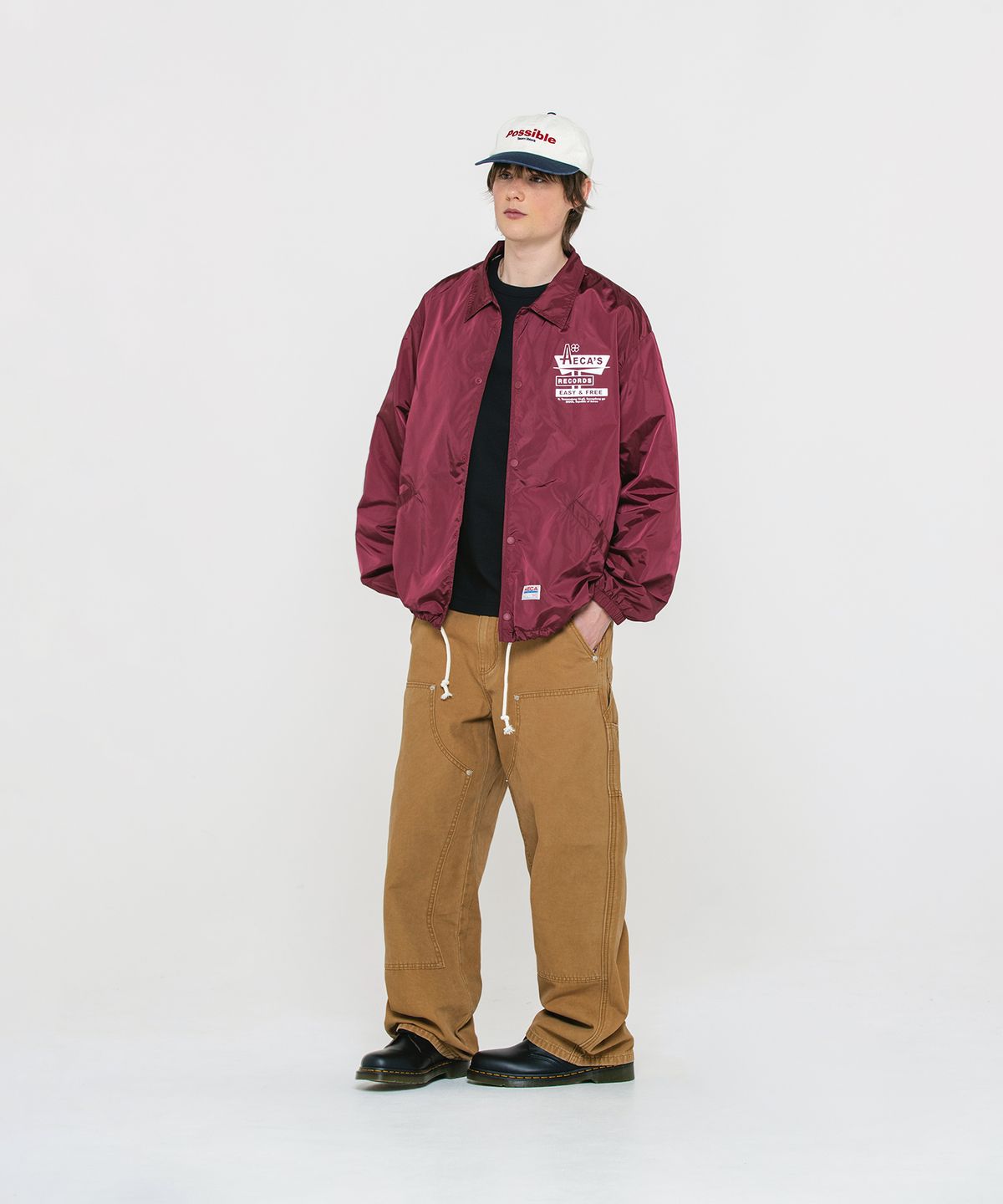 에이카화이트(AECA) AECA RECORD SHOP NYLON COACH JACKET-BURGUNDY