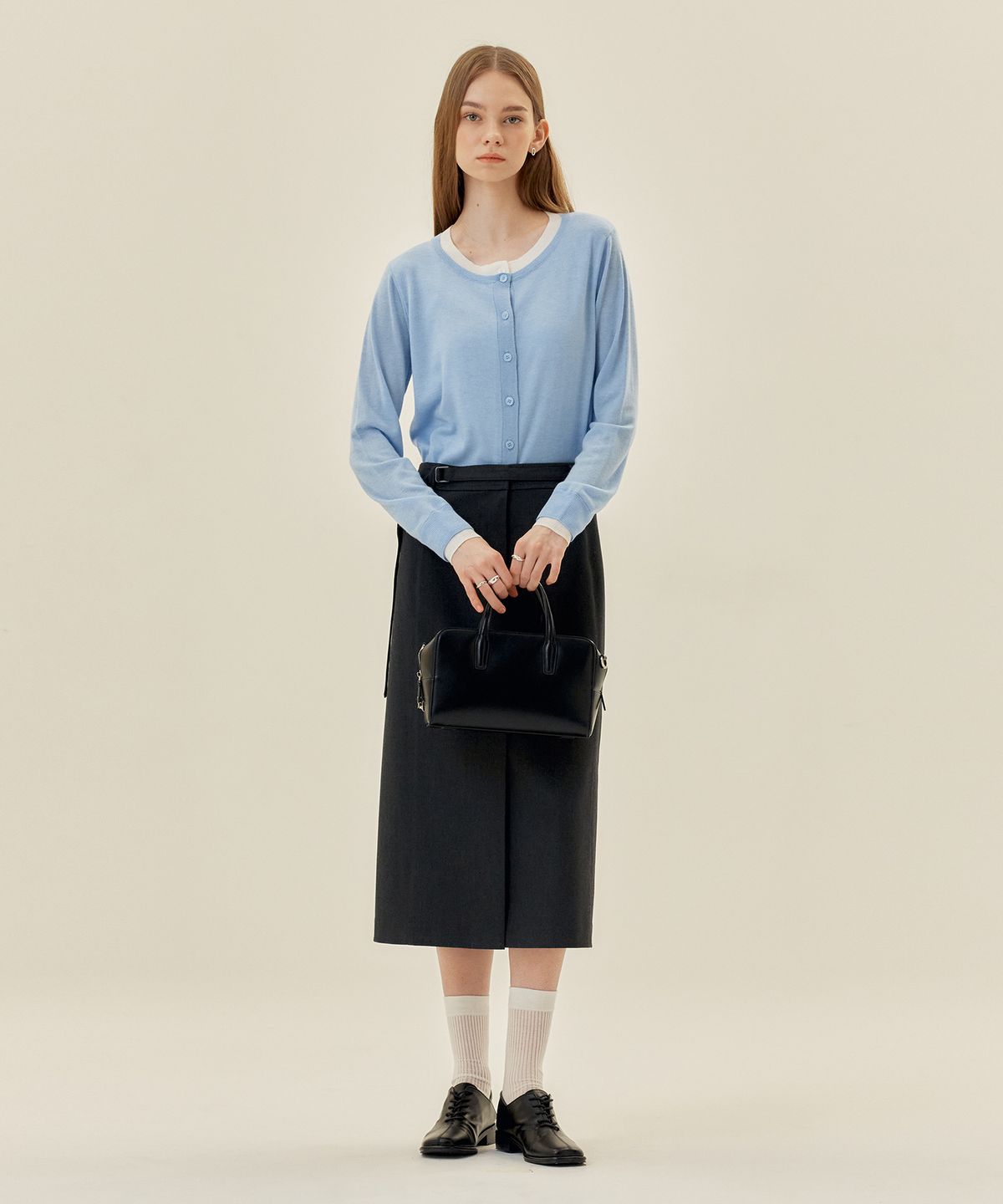 마인드브릿지 우먼(MIND BRIDGE WOMEN) [COUTURE]H라인 벨티드 슬릿 스커트 - 2color
