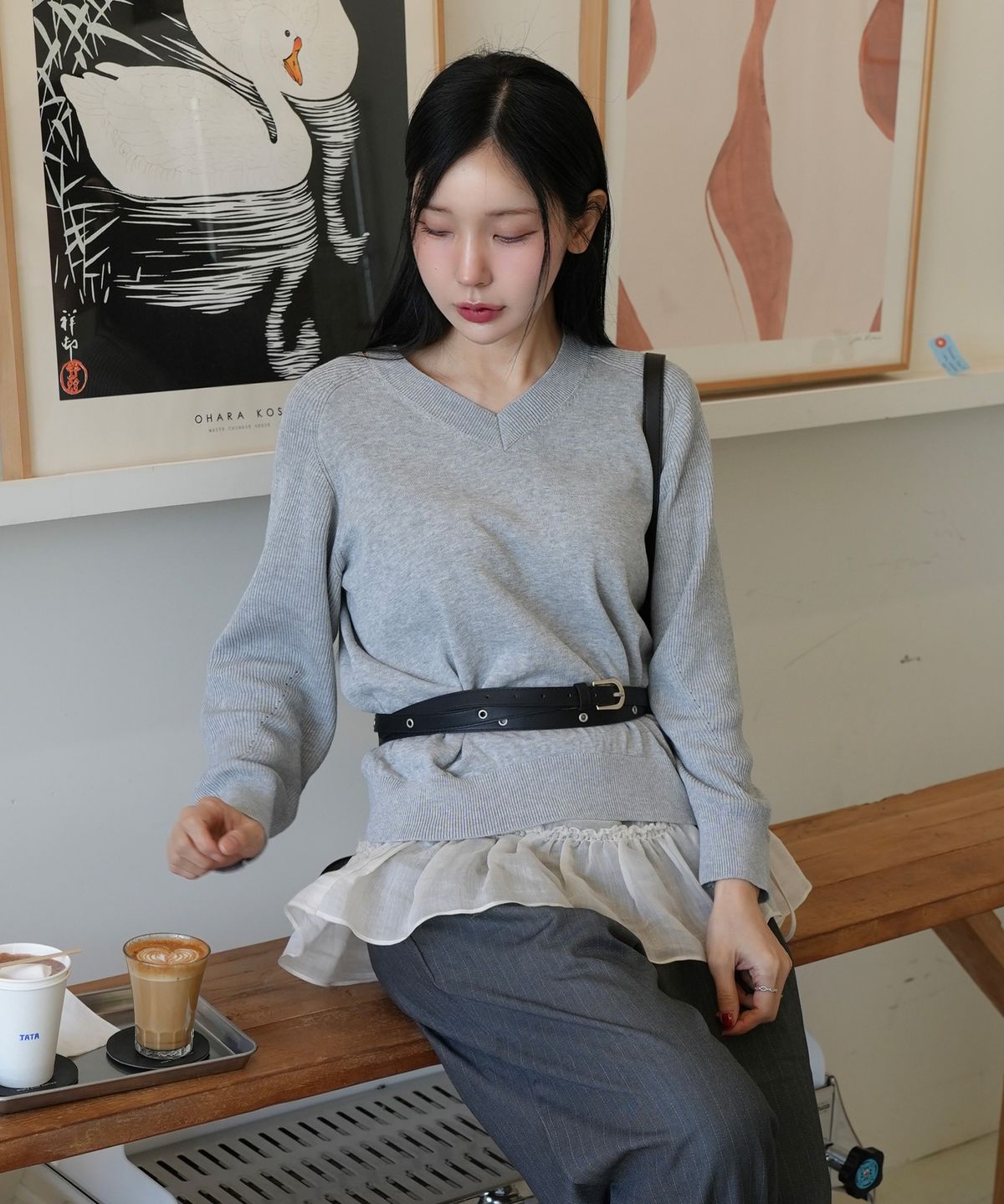 마인드브릿지 우먼(MIND BRIDGE WOMEN) [W][COUTURE]브이넥 슬릿 니트 - 2color